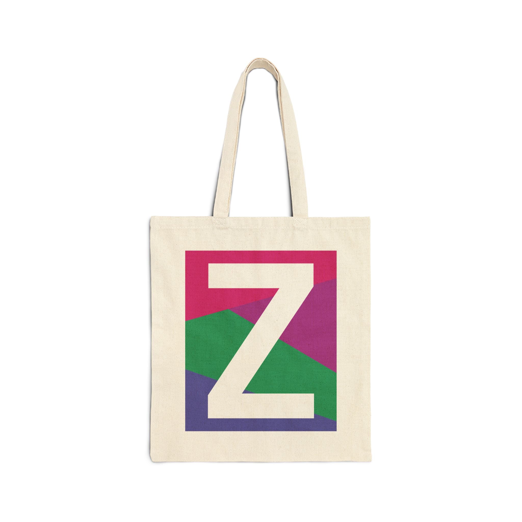 Initial Z Colorblock Canvas Tote Bag — Monogram Letter Z Reusable Grocery Tote