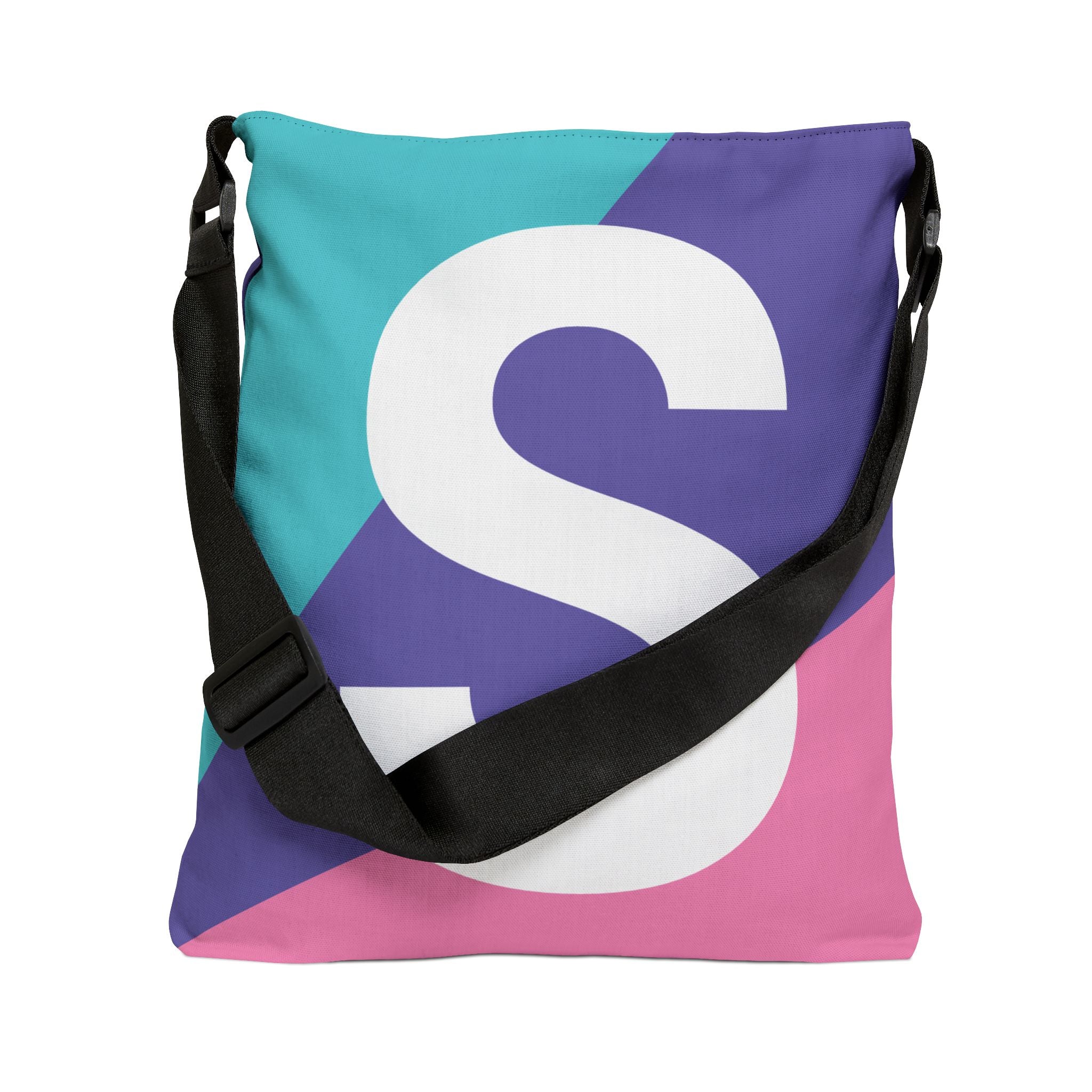 Initial Letter 'S' Colorblock Adjustable Tote Bag — Monogram Alphabet Shoulder Bag