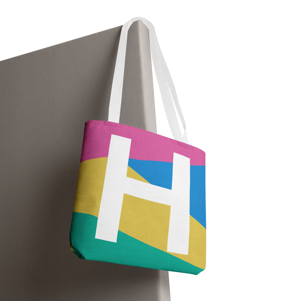 Monogram 'H' Colorblock Tote Bag — Personalized Initial H Shoulder Tote