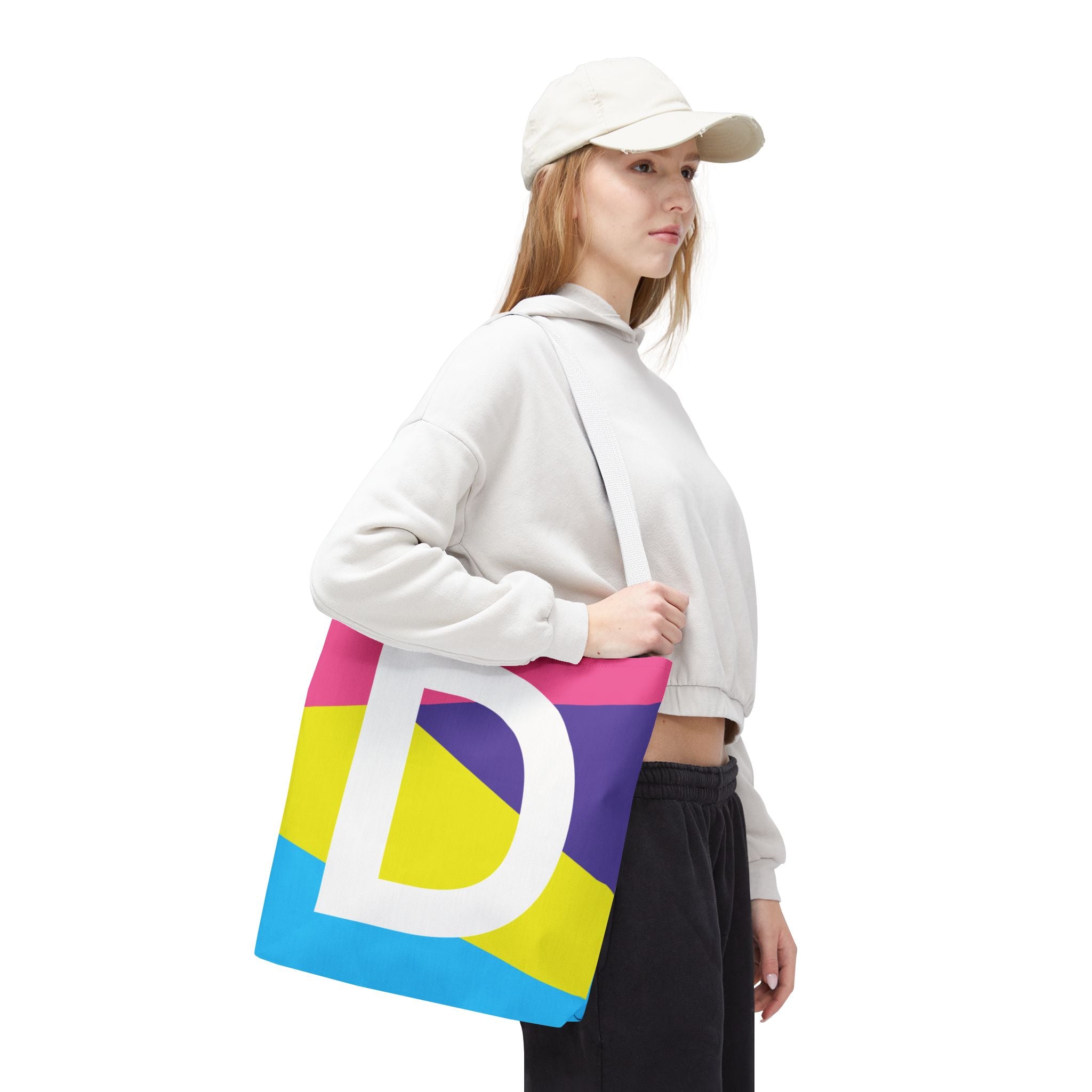Monogram 'D' Colorblock Tote Bag — Personalized Initial D Shoulder Tote