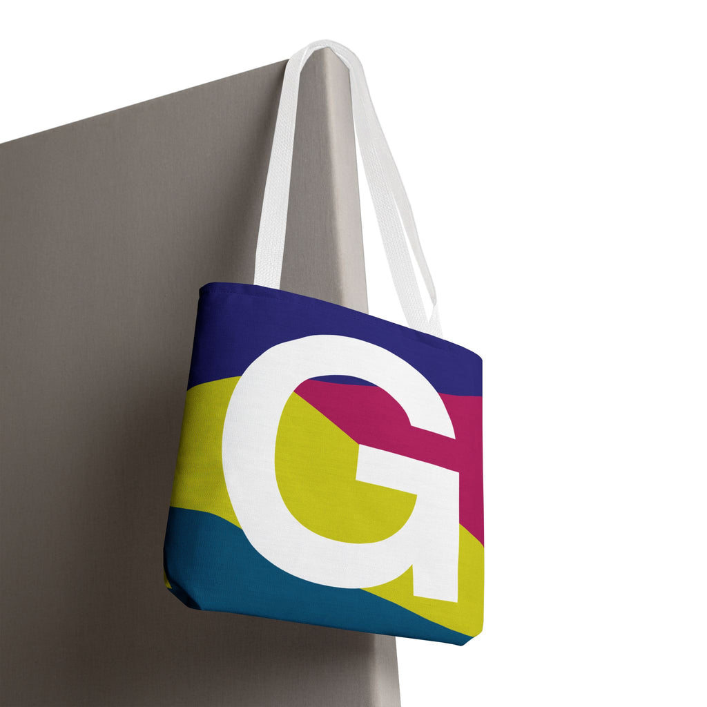 Monogram 'G' Colorblock Tote Bag — Personalized Initial G Shoulder Tote