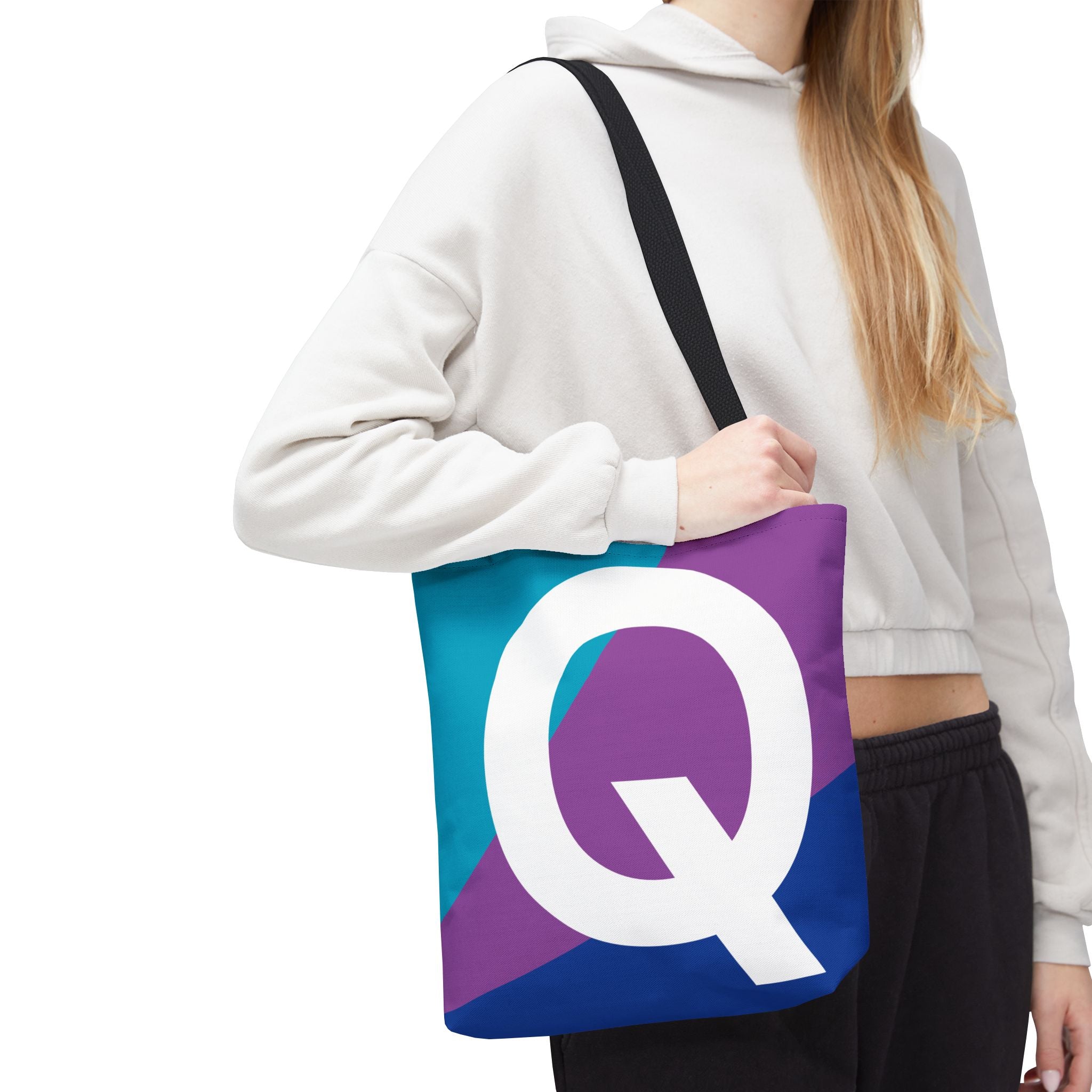 Monogram 'Q' Colorblock Tote Bag — Personalized Initial Q Shoulder Tote