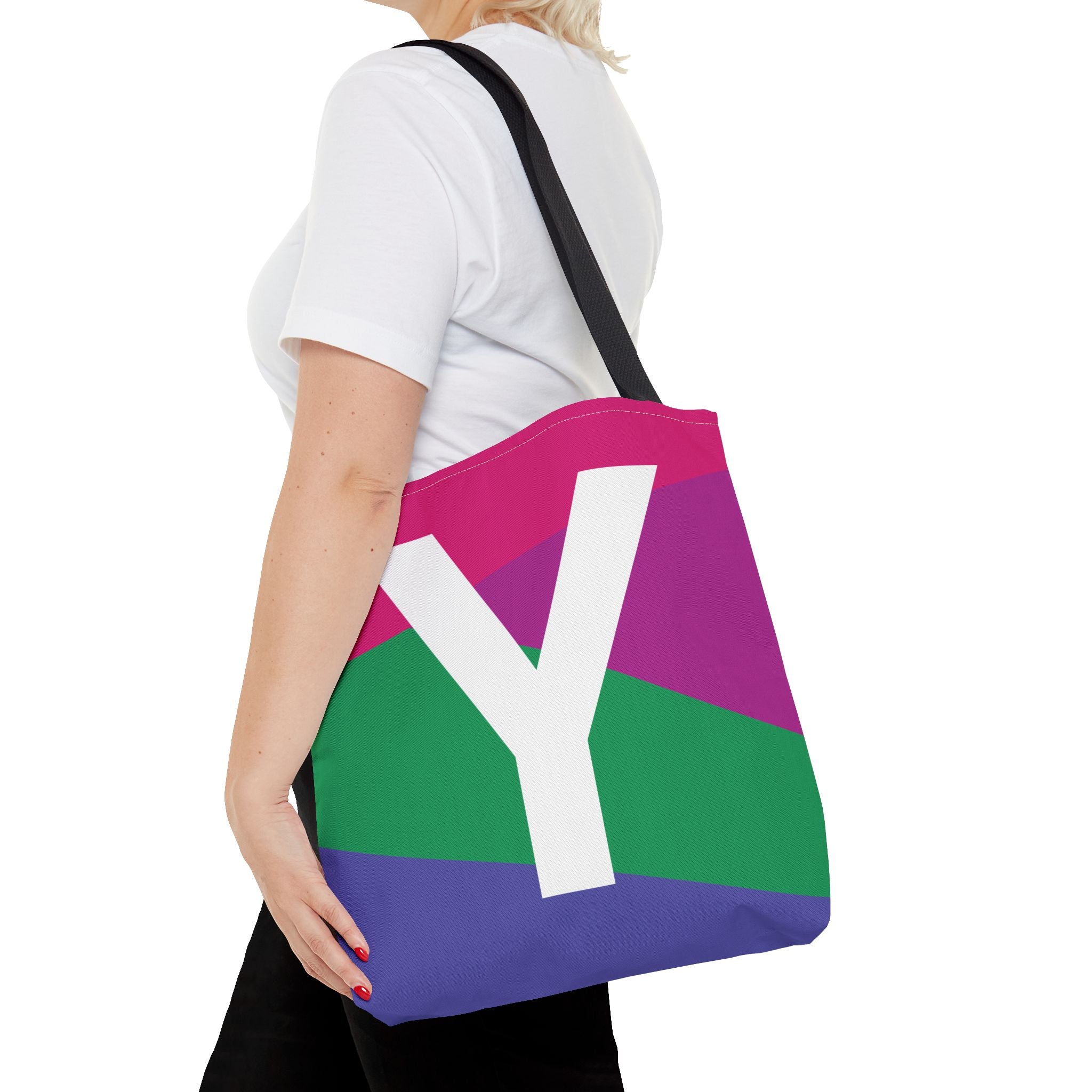 Monogram 'Y' Colorblock Tote Bag — Personalized Initial Y Shoulder Tote