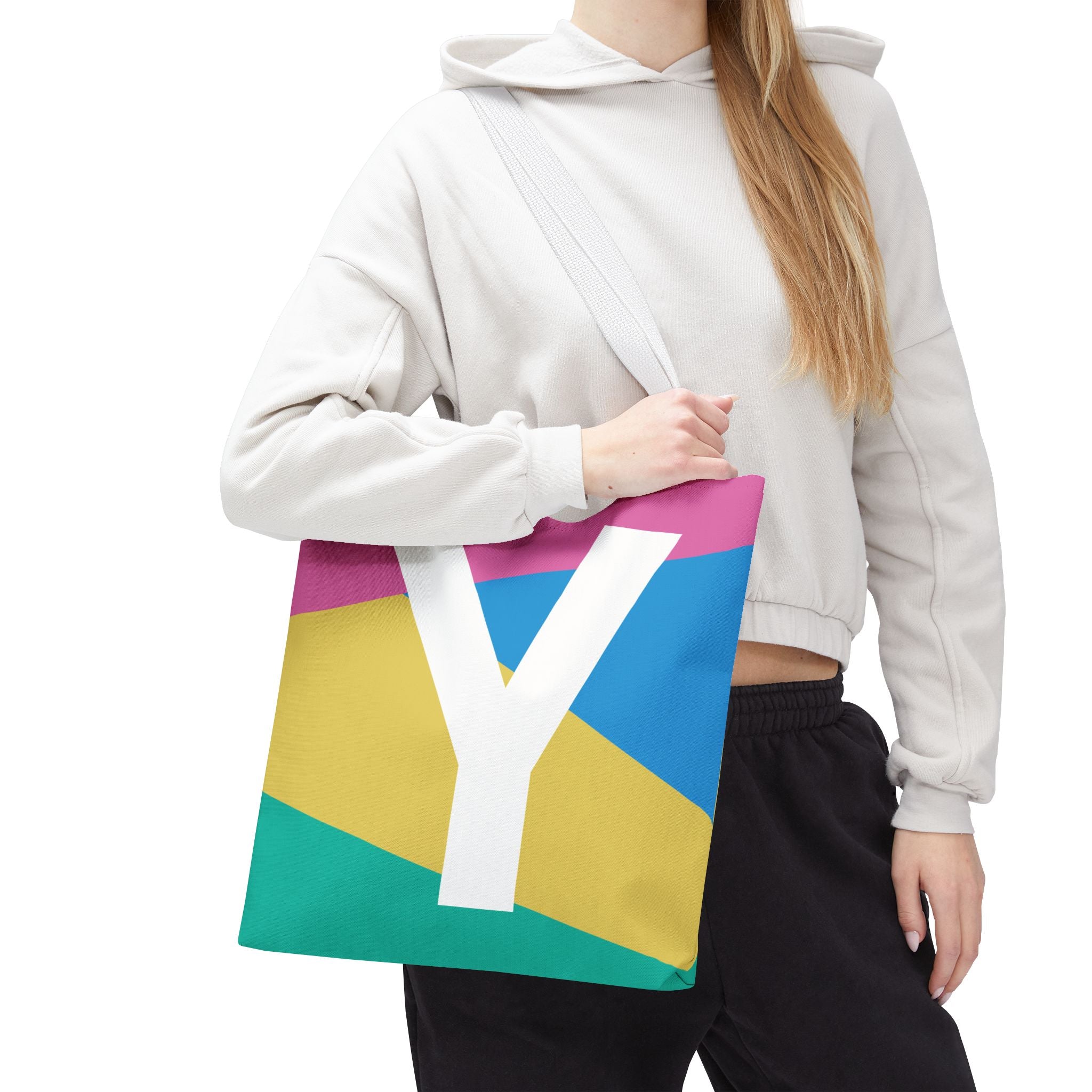 Monogram 'Y' Colorblock Tote Bag — Personalized Initial Y Shoulder Tote