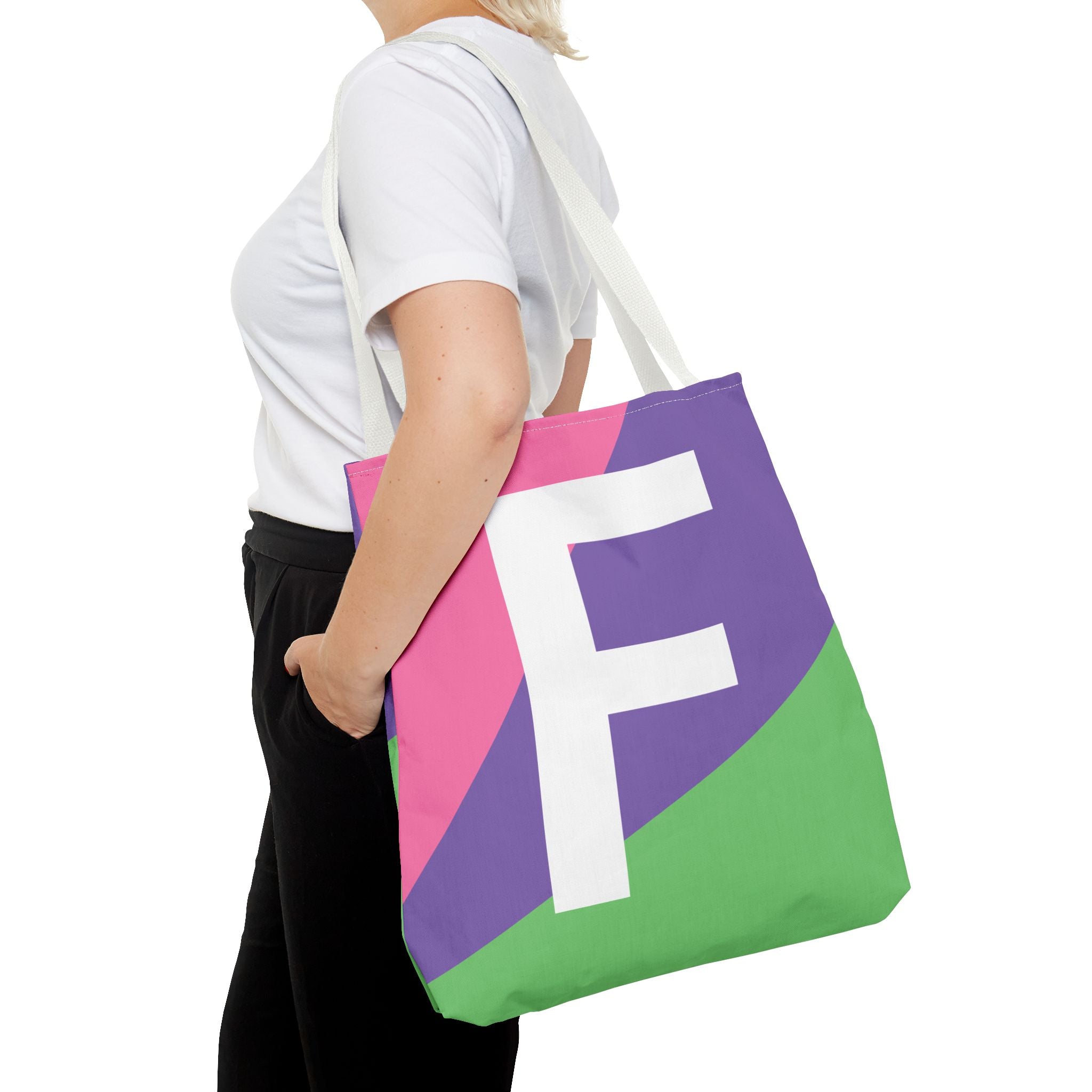 Monogram 'F' Colorblock Tote Bag — Personalized Initial F Shoulder Tote