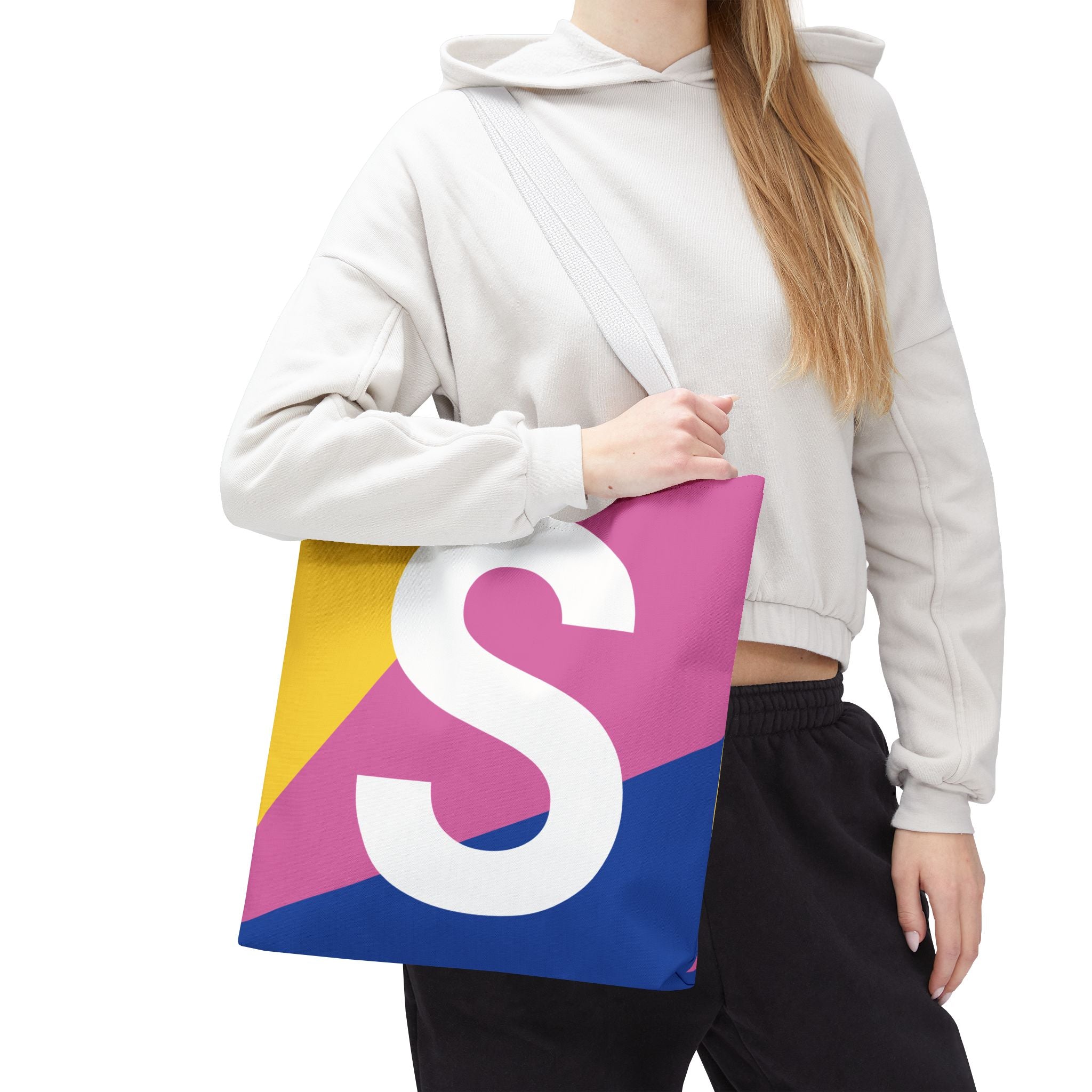 Monogram 'S' Colorblock Tote Bag — Personalized Initial S Shoulder Tote