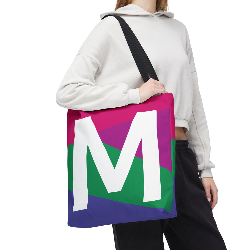 Monogram 'M' Colorblock Tote Bag — Personalized Initial M Shoulder Tote
