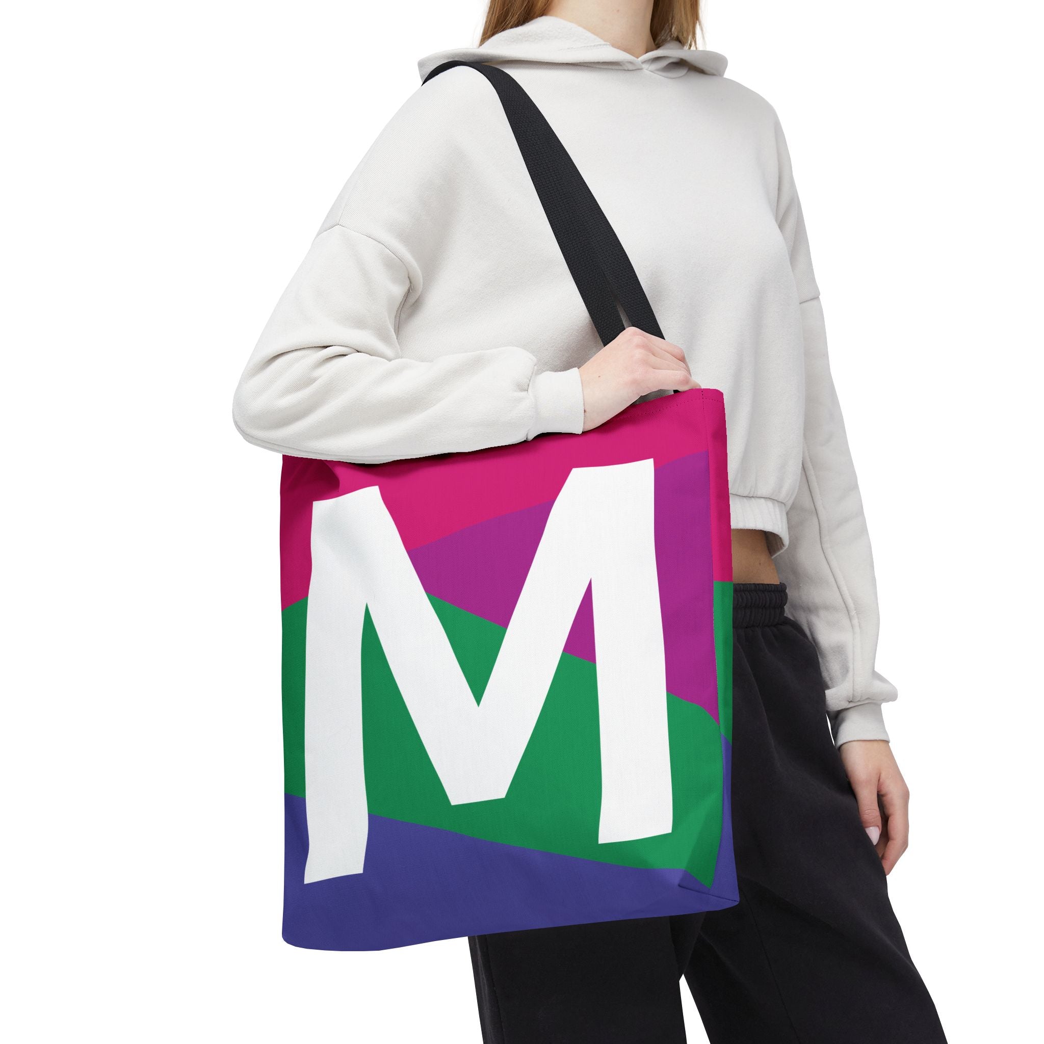 Monogram 'M' Colorblock Tote Bag — Personalized Initial M Shoulder Tote
