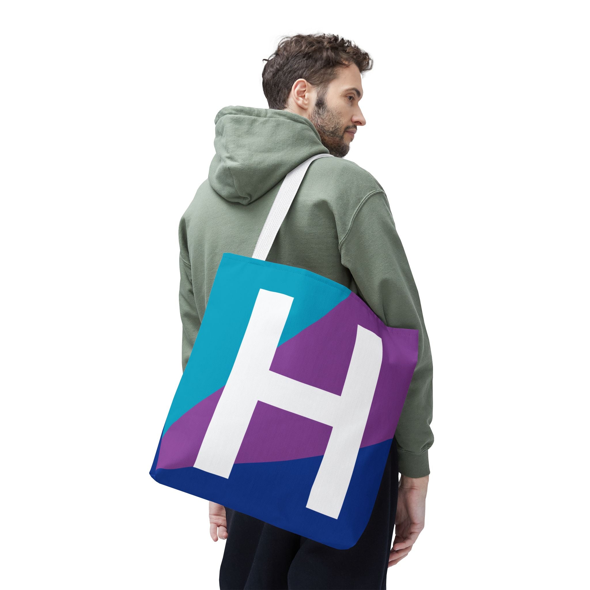 Monogram 'H' Colorblock Tote Bag — Personalized Initial H Shoulder Tote