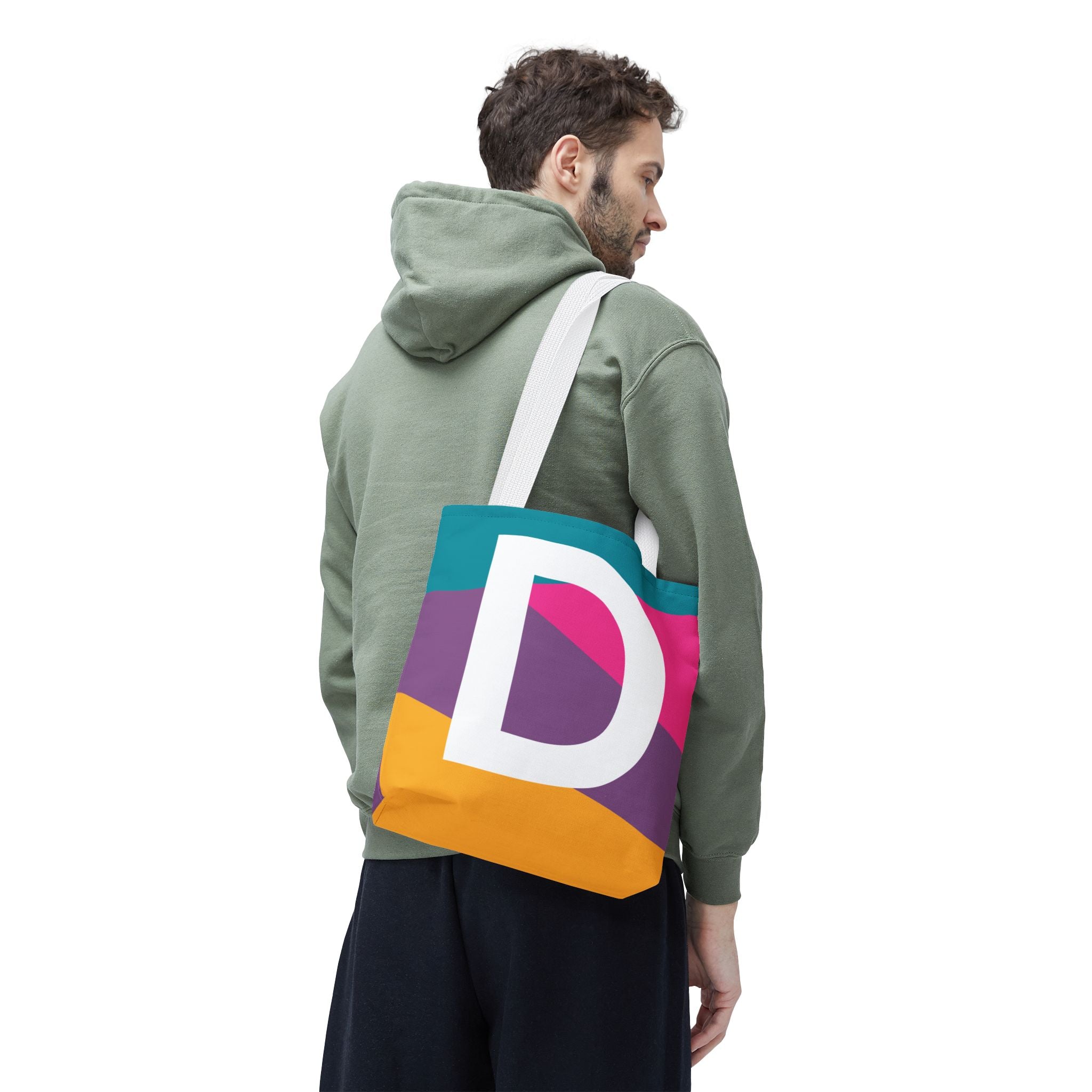 Monogram 'D' Colorblock Tote Bag — Personalized Initial D Shoulder Tote
