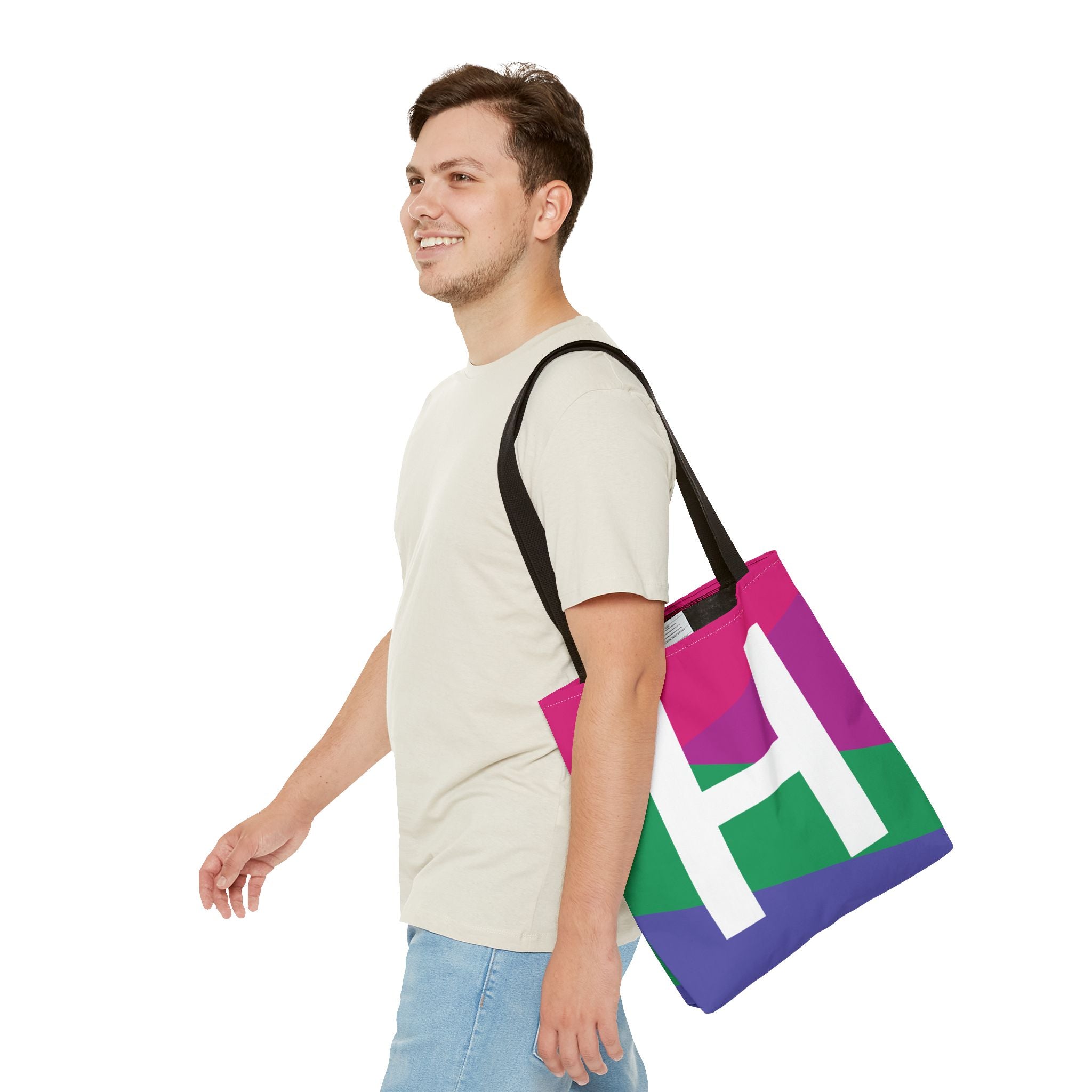 Monogram 'H' Colorblock Tote Bag — Personalized Initial H Shoulder Tote