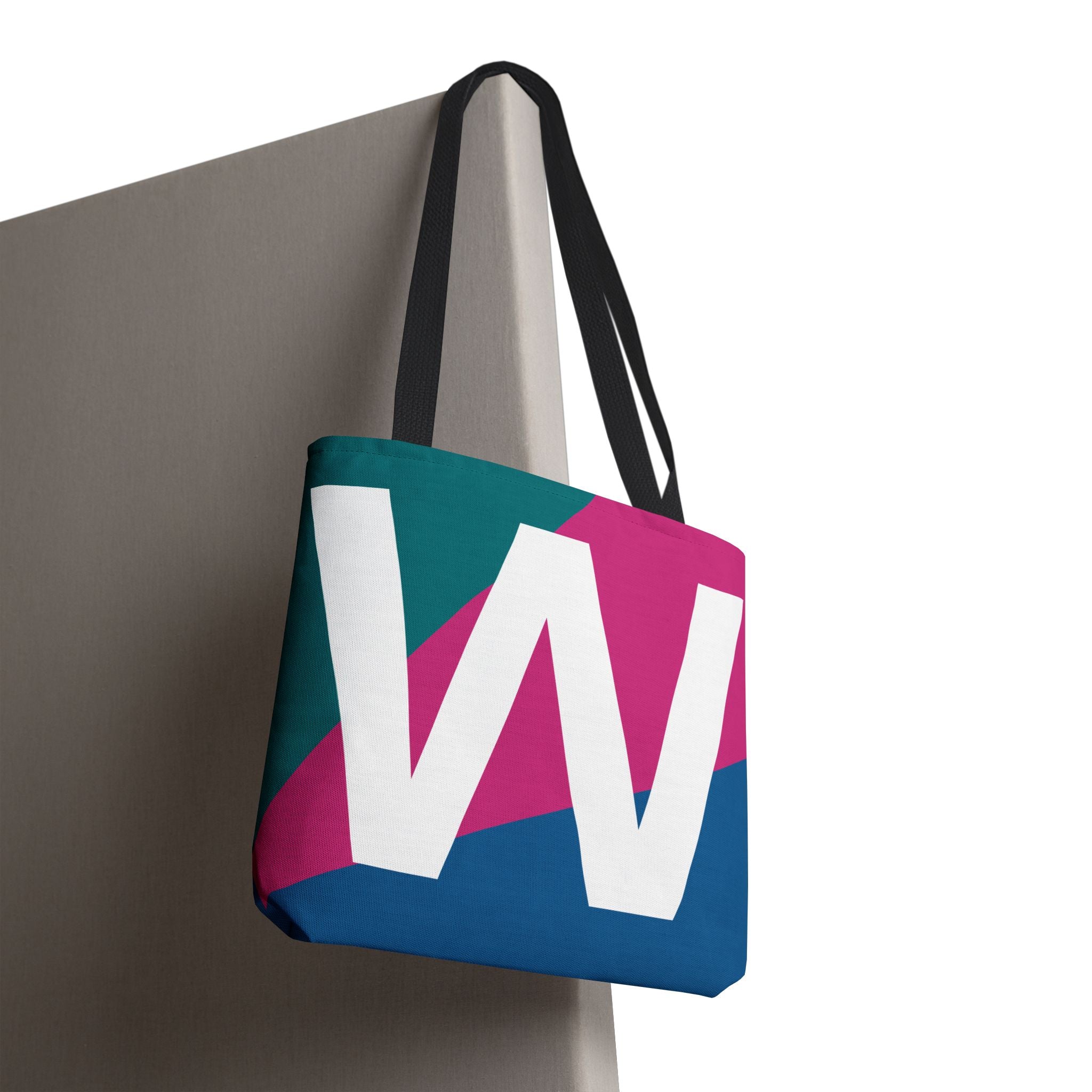 Monogram 'W' Colorblock Tote Bag — Personalized Initial W Shoulder Tote