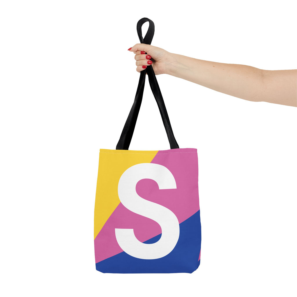 Monogram 'S' Colorblock Tote Bag — Personalized Initial S Shoulder Tote