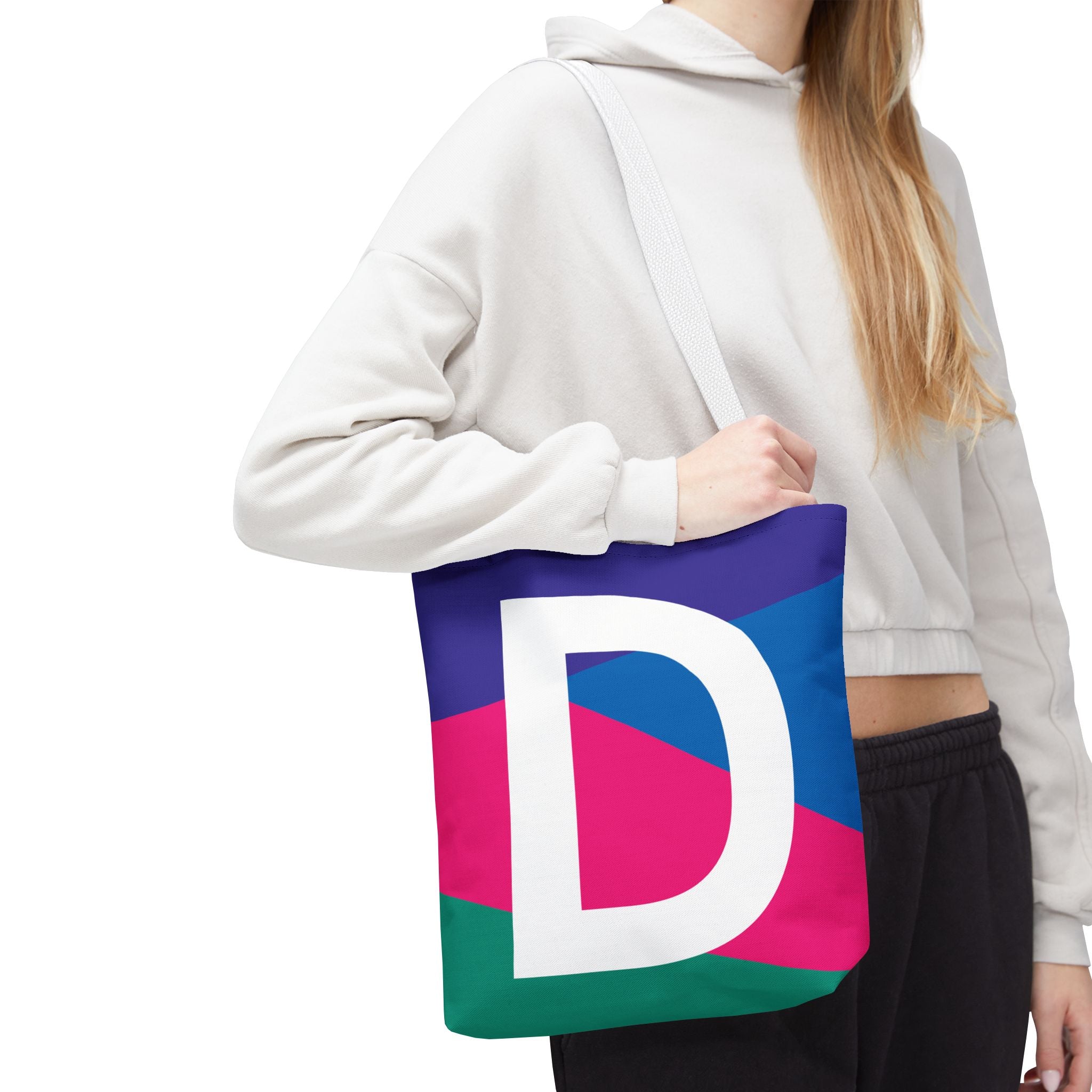 Monogram 'D' Colorblock Tote Bag — Personalized Initial D Shoulder Tote
