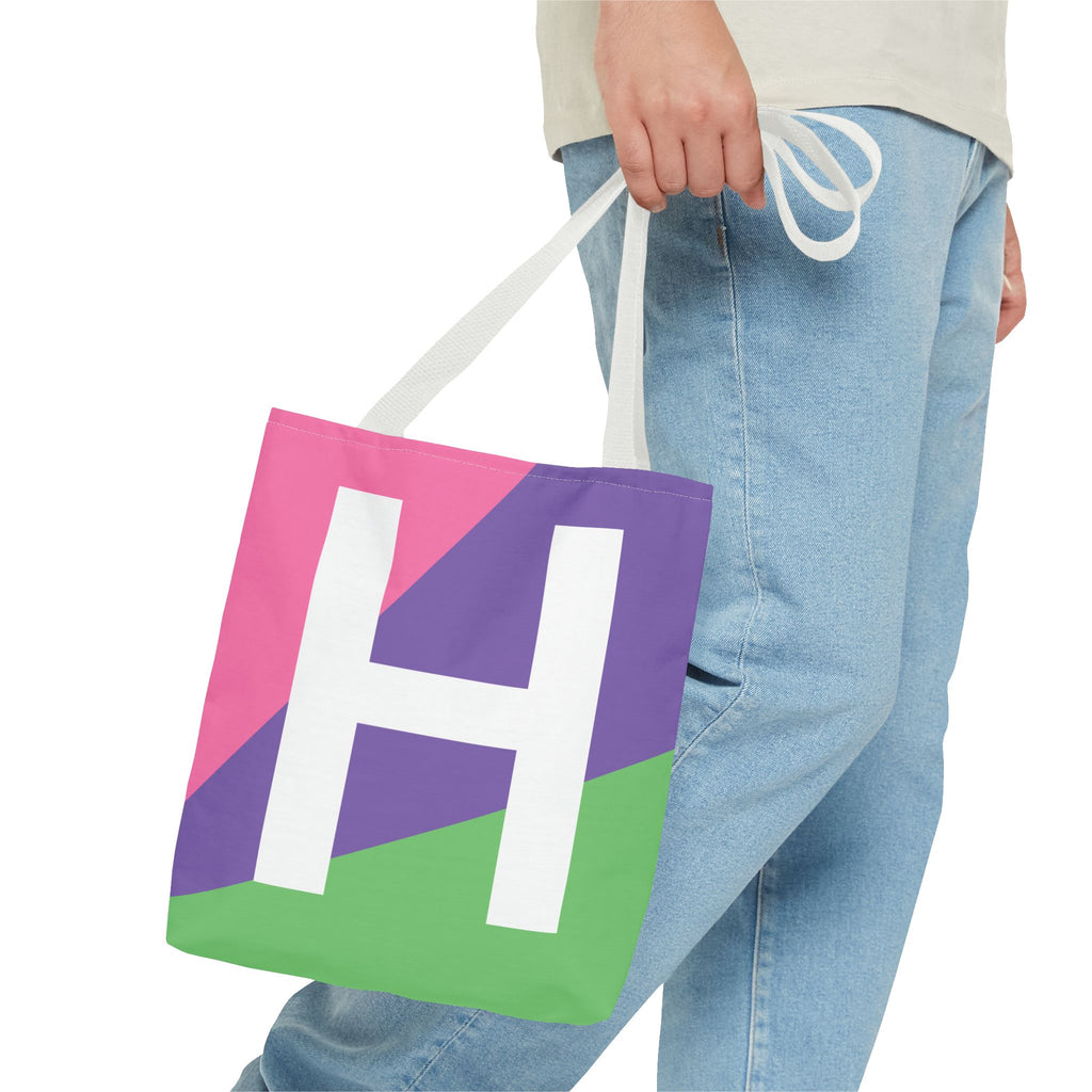 Monogram 'H' Colorblock Tote Bag — Personalized Initial H Shoulder Tote