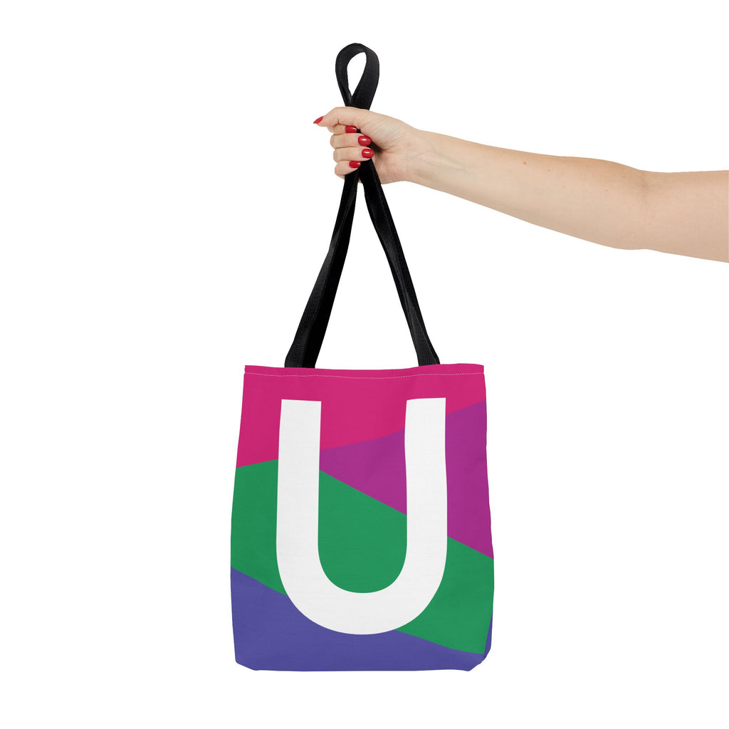 Monogram 'U' Colorblock Tote Bag — Personalized Initial U Shoulder Tote