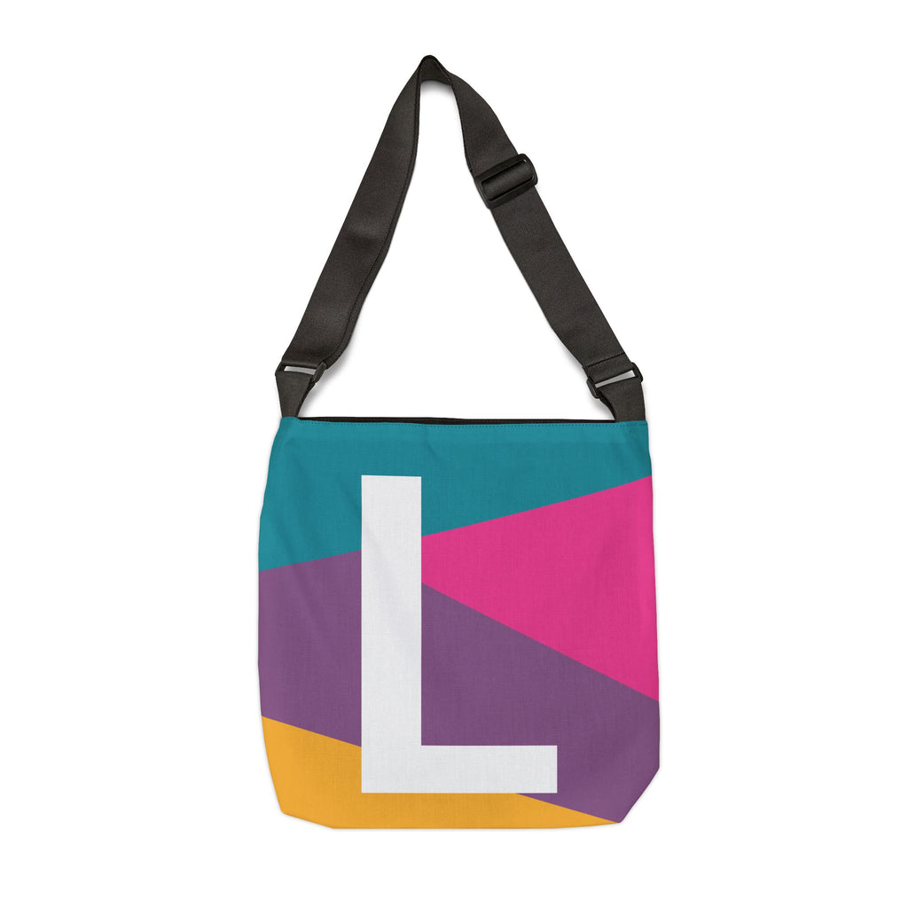 Initial Letter 'L' Colorblock Adjustable Tote Bag — Monogram Alphabet Shoulder Bag