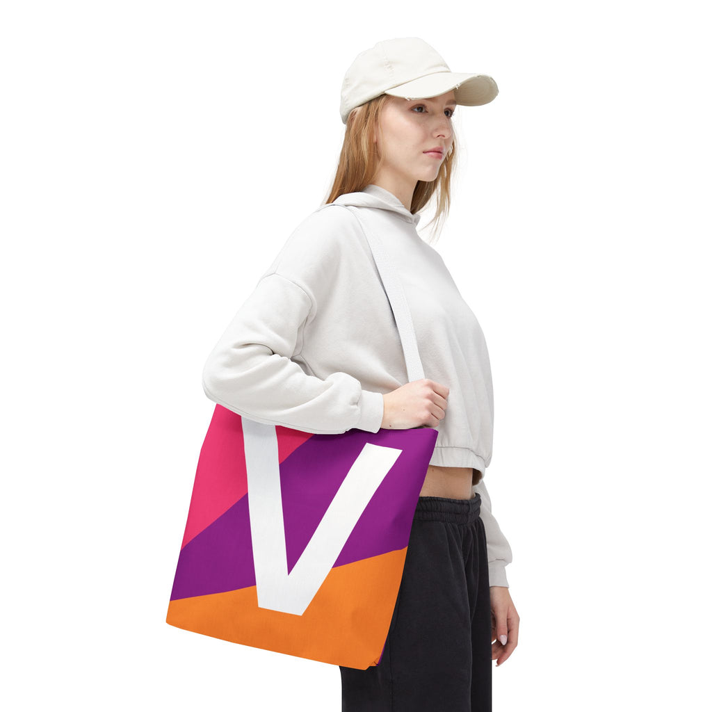 Monogram 'V' Colorblock Tote Bag — Personalized Initial V Shoulder Tote