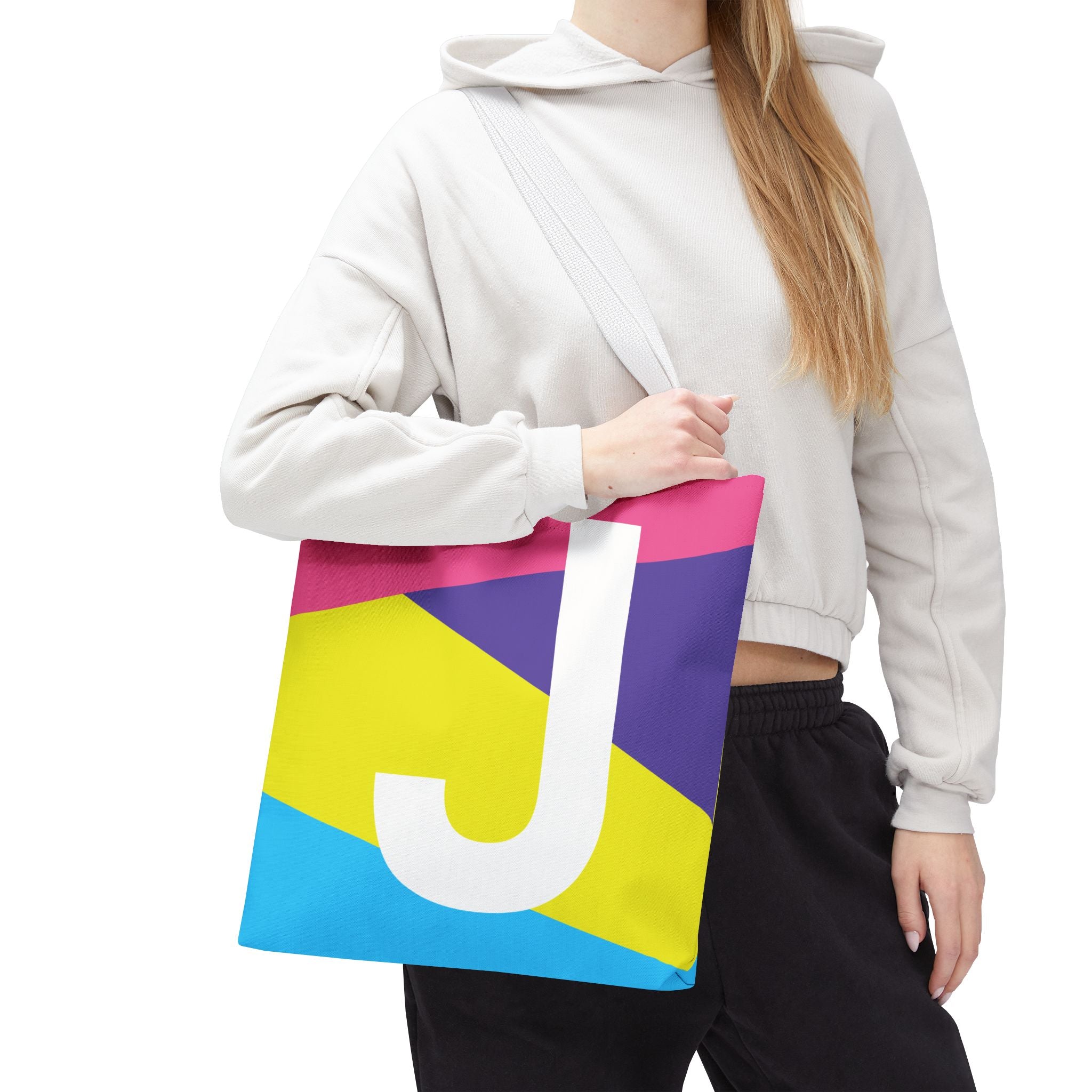 Monogram 'J' Colorblock Tote Bag — Personalized Initial J Shoulder Tote
