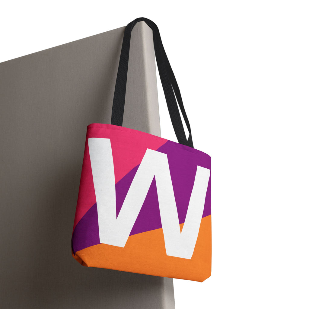 Monogram 'W' Colorblock Tote Bag — Personalized Initial W Shoulder Tote