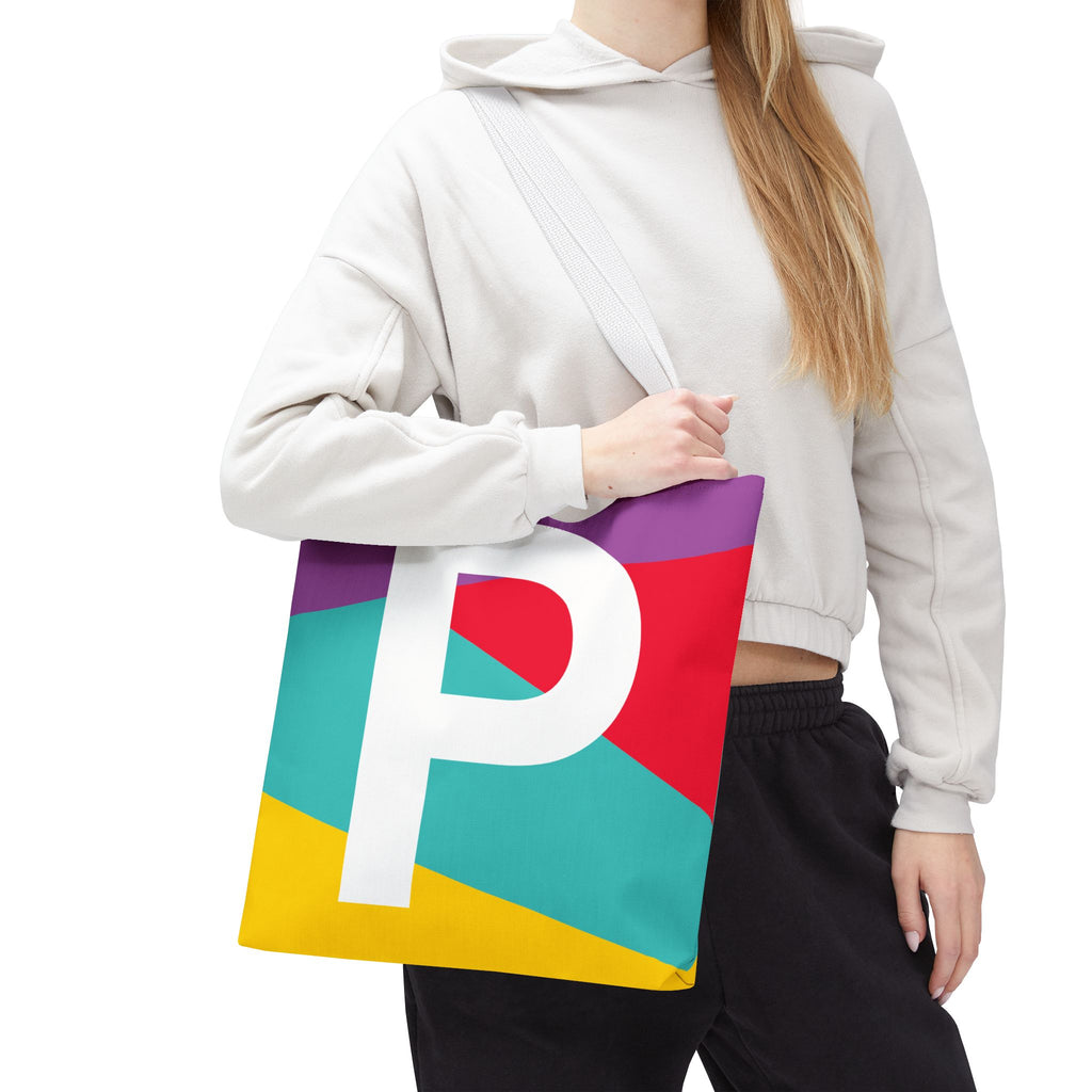 Monogram 'P' Colorblock Tote Bag — Personalized Initial P Shoulder Tote