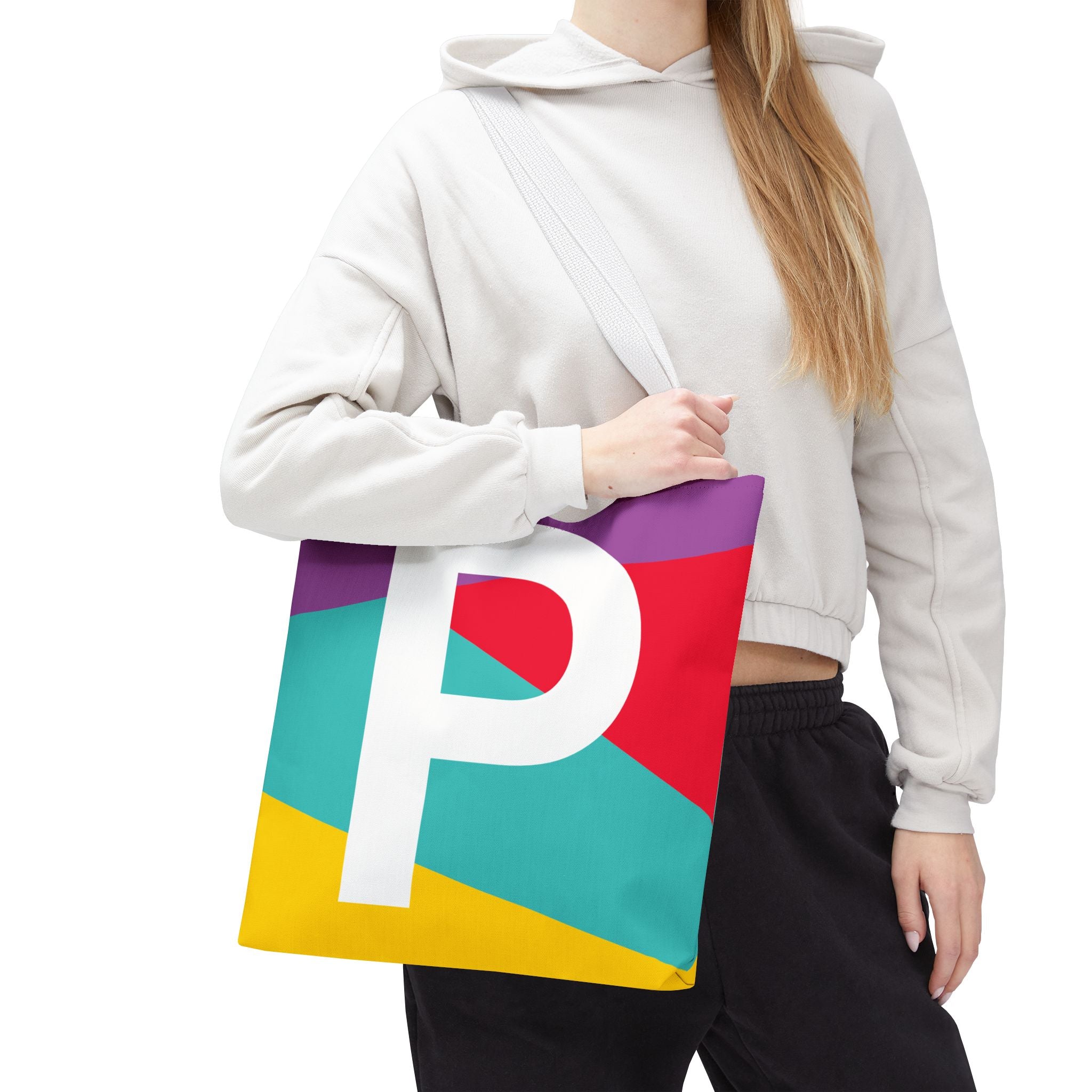 Monogram 'P' Colorblock Tote Bag — Personalized Initial P Shoulder Tote