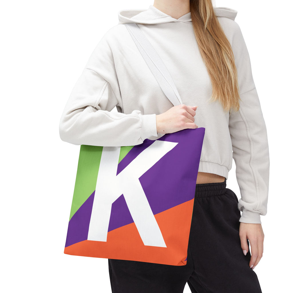 Monogram 'K' Colorblock Tote Bag — Personalized Initial K Shoulder Tote