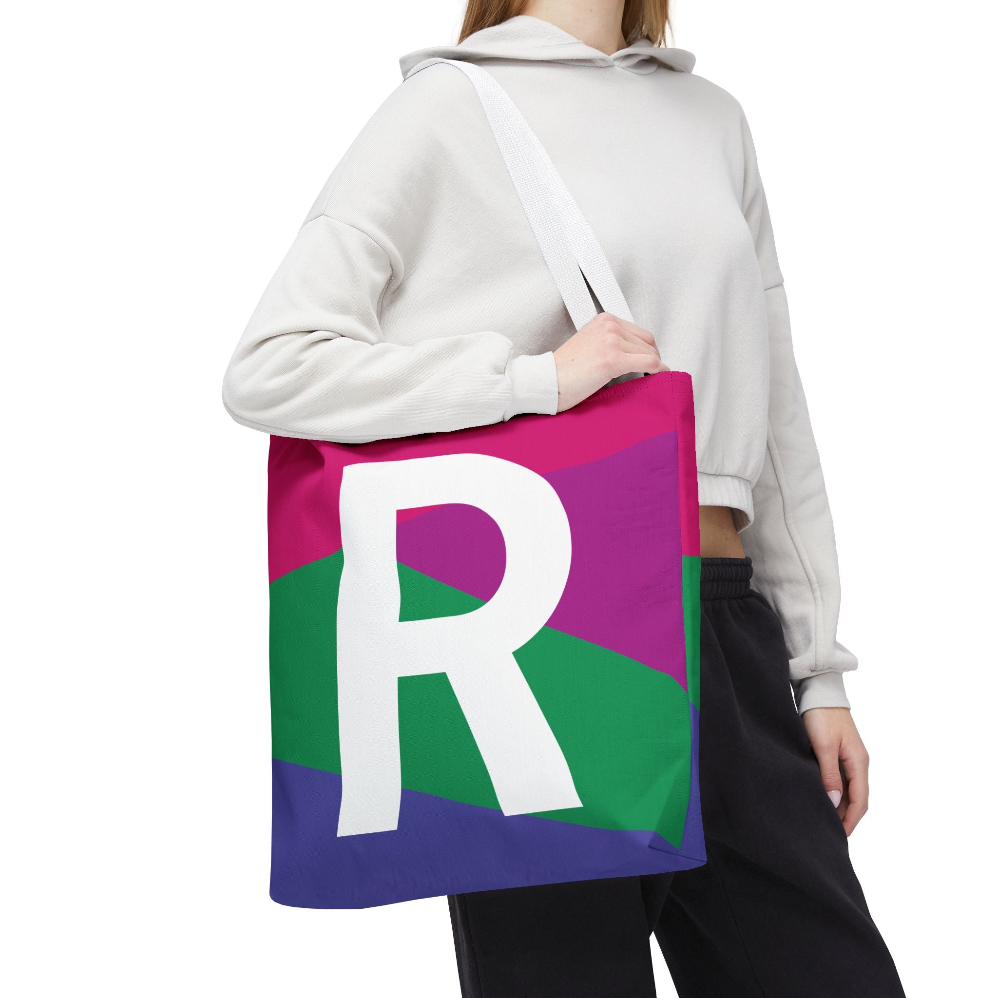 Monogram 'R' Colorblock Tote Bag — Personalized Initial R Shoulder Tote