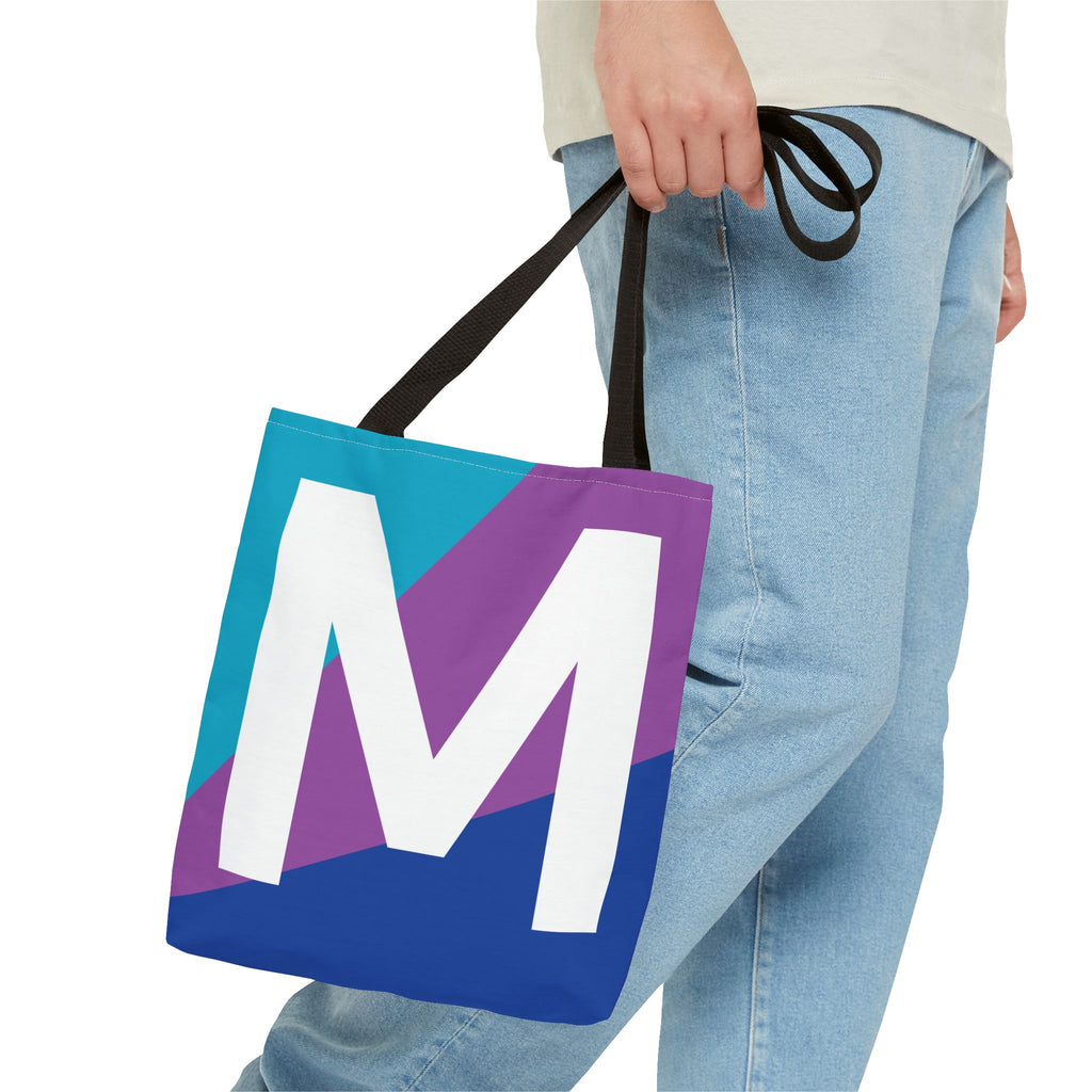 Monogram 'M' Colorblock Tote Bag — Personalized Initial M Shoulder Tote
