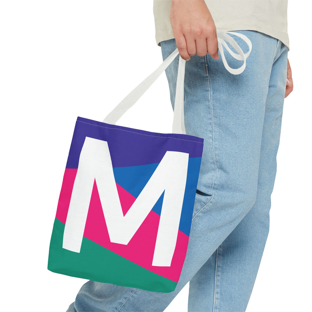 Monogram 'M' Colorblock Tote Bag — Personalized Initial M Shoulder Tote