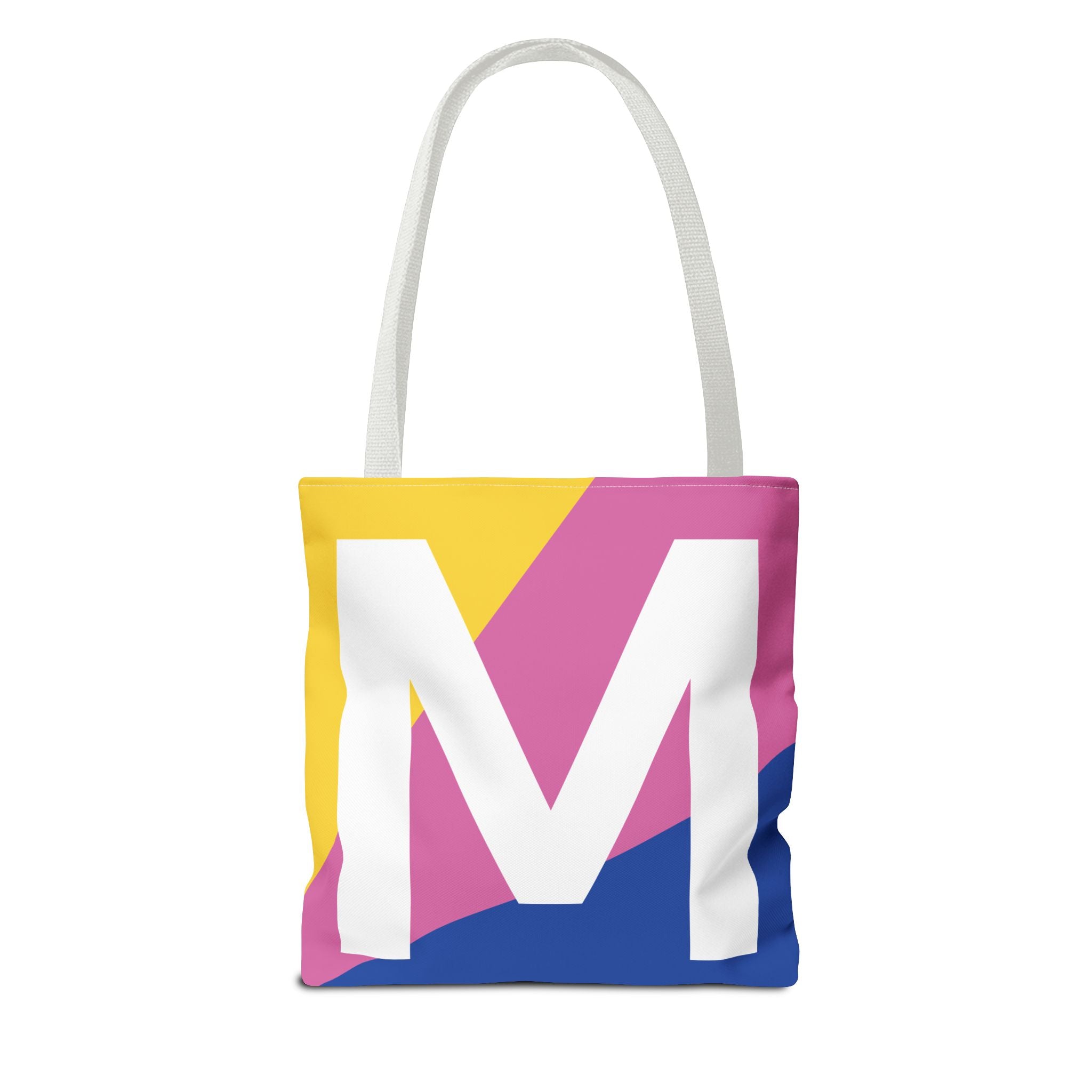 Monogram 'M' Colorblock Tote Bag — Personalized Initial M Shoulder Tote