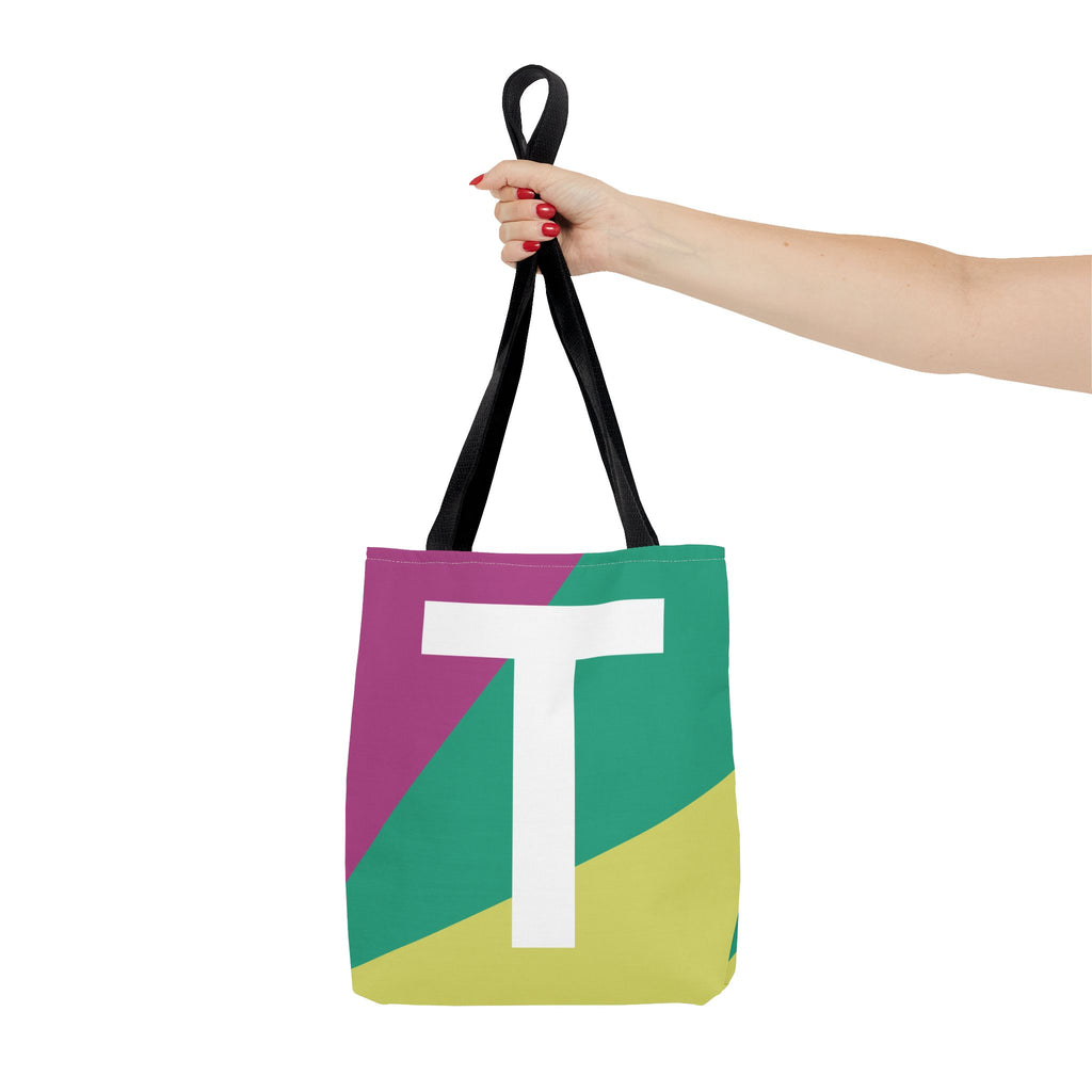 Monogram 'T' Colorblock Tote Bag — Personalized Initial T Shoulder Tote