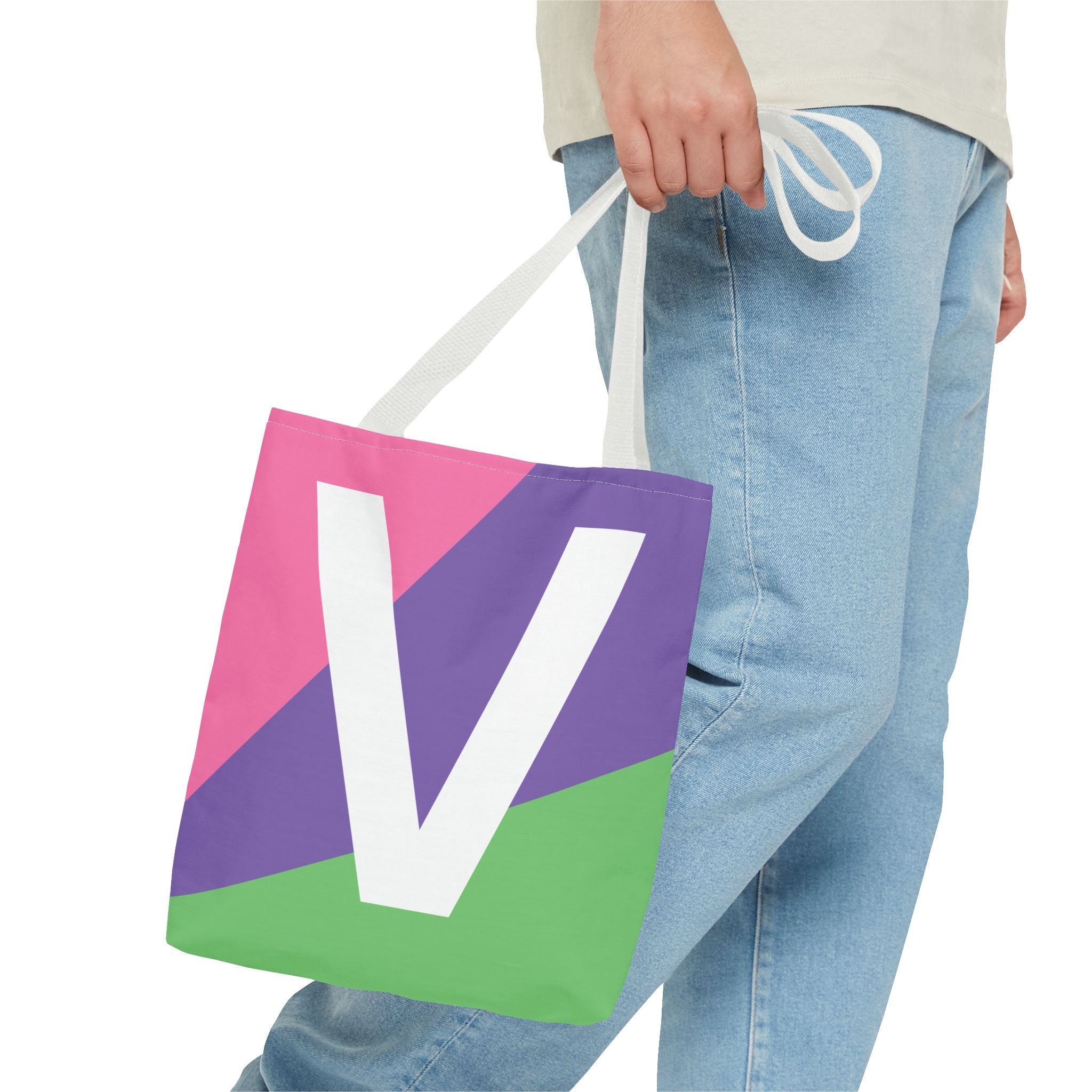 Monogram 'V' Colorblock Tote Bag — Personalized Initial V Shoulder Tote