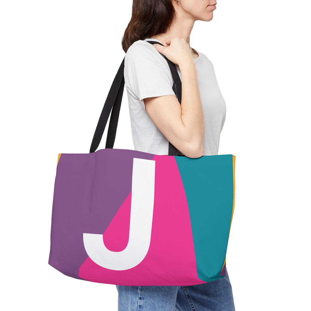 Personalized 'J' Colorblock Tote Bag — Monogram Weekender Tote