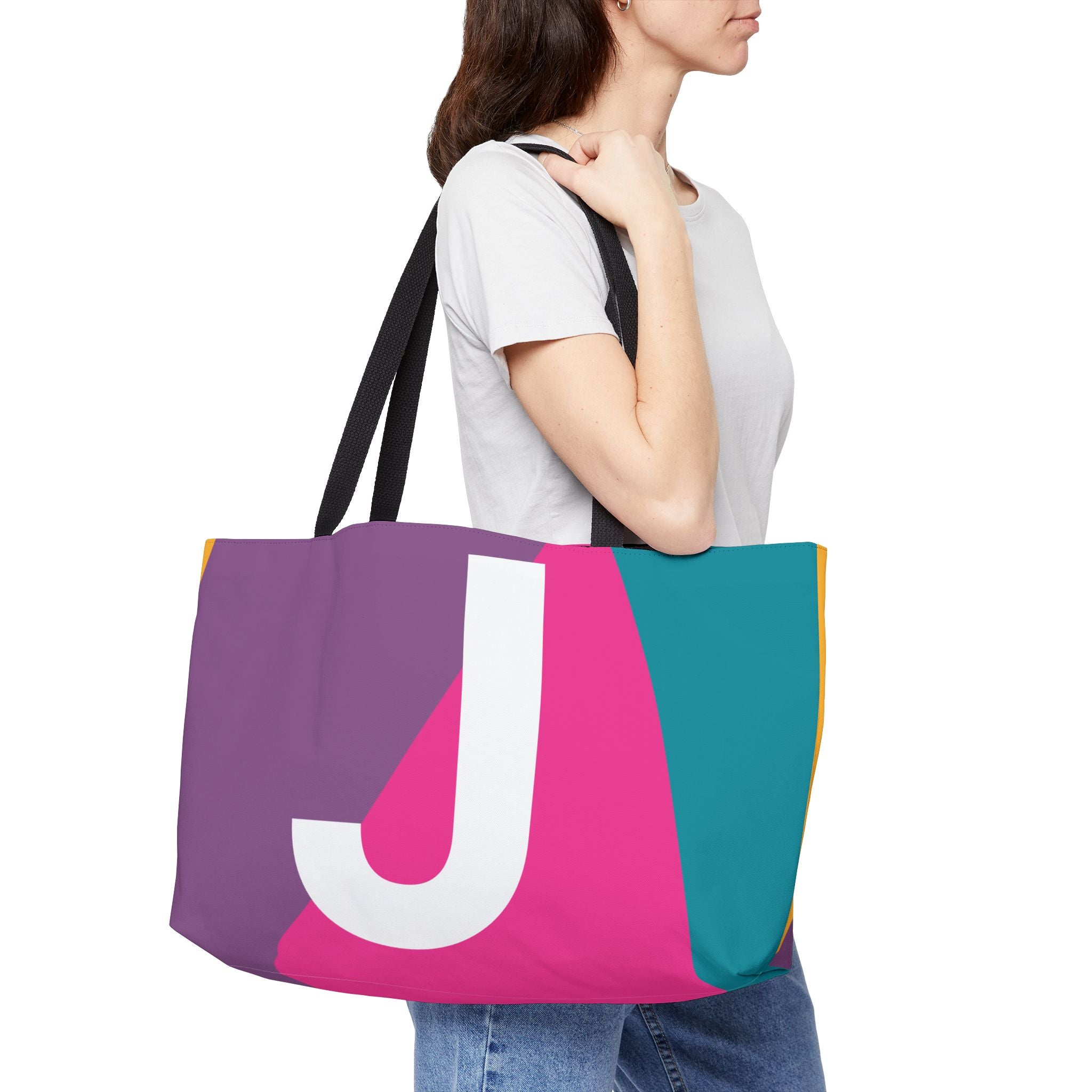 Personalized 'J' Colorblock Tote Bag — Monogram Weekender Tote