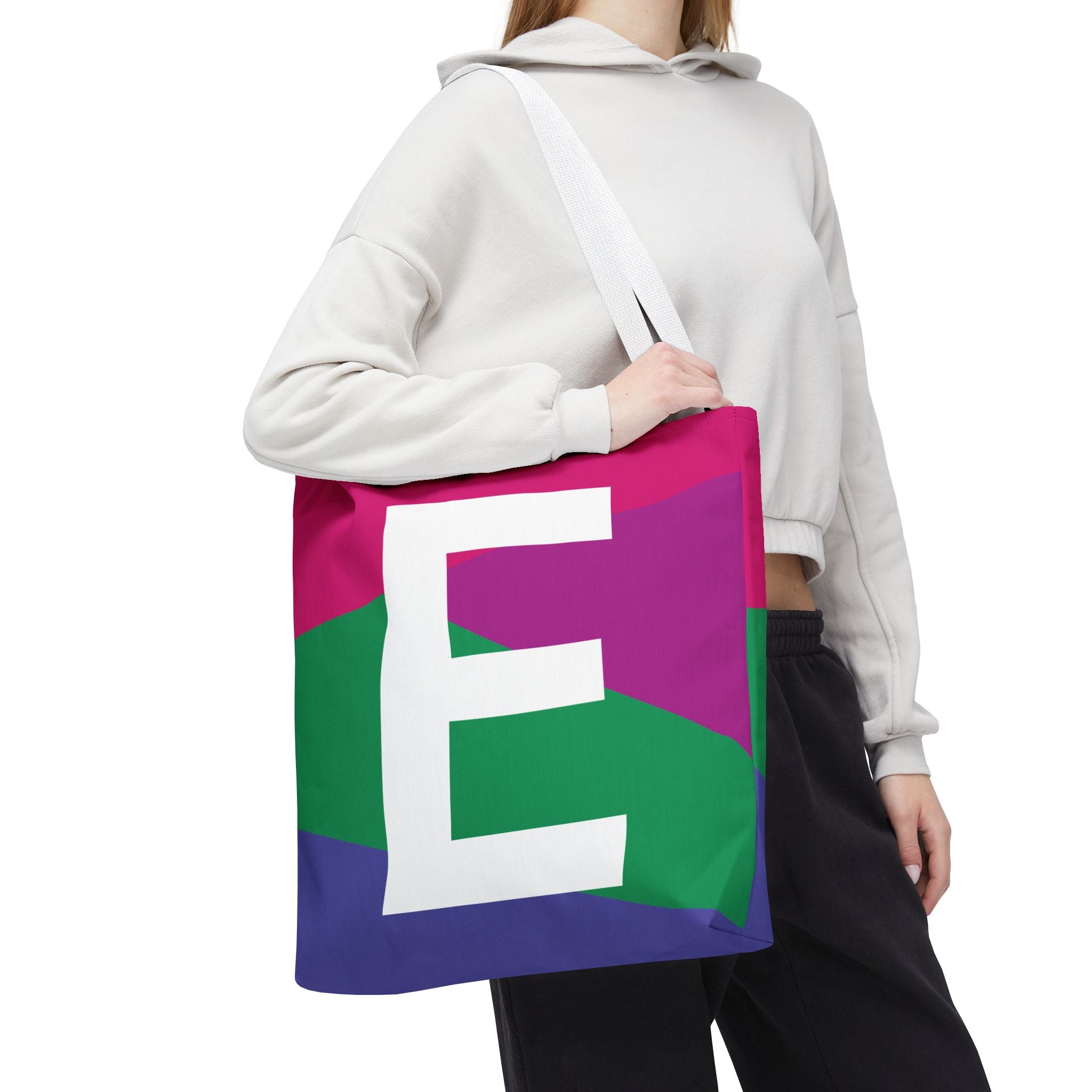 Monogram 'E' Colorblock Tote Bag — Personalized Initial E Shoulder Tote