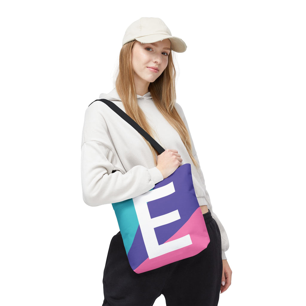 Monogram 'E' Colorblock Tote Bag — Personalized Initial E Shoulder Tote