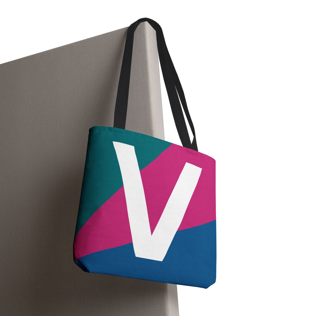 Monogram 'V' Colorblock Tote Bag — Personalized Initial V Shoulder Tote