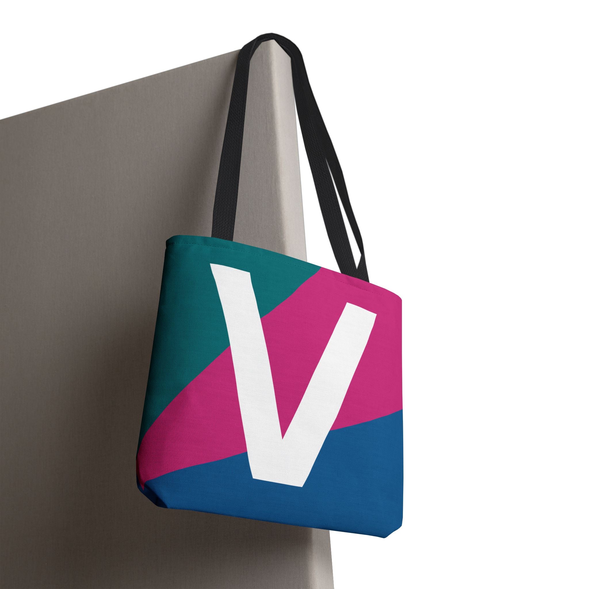 Monogram 'V' Colorblock Tote Bag — Personalized Initial V Shoulder Tote