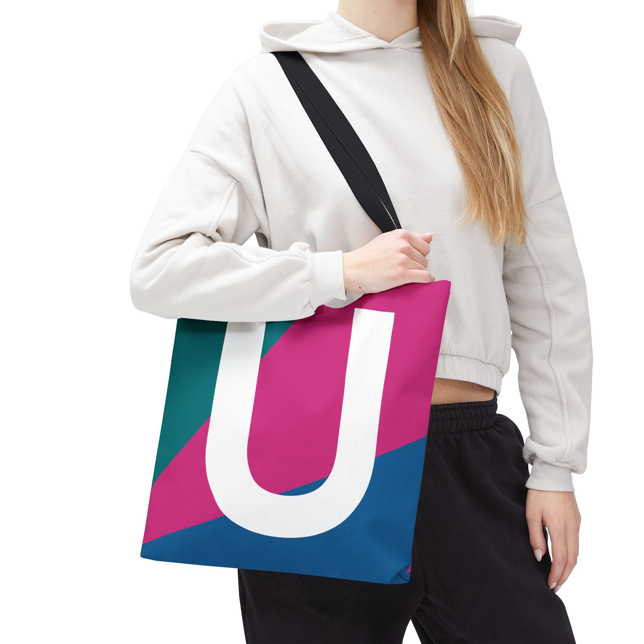 Monogram 'U' Colorblock Tote Bag — Personalized Initial U Shoulder Tote