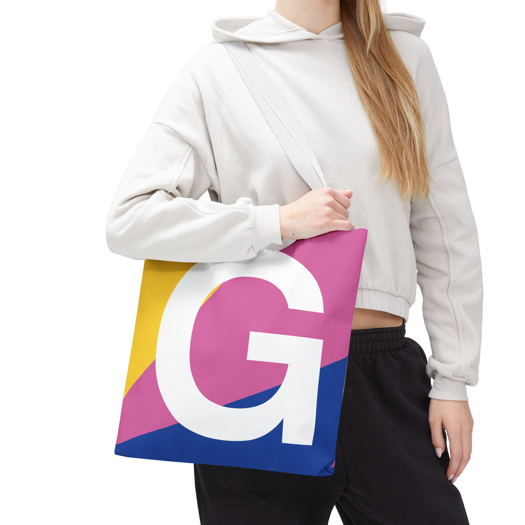 Monogram 'G' Colorblock Tote Bag — Personalized Initial G Shoulder Tote