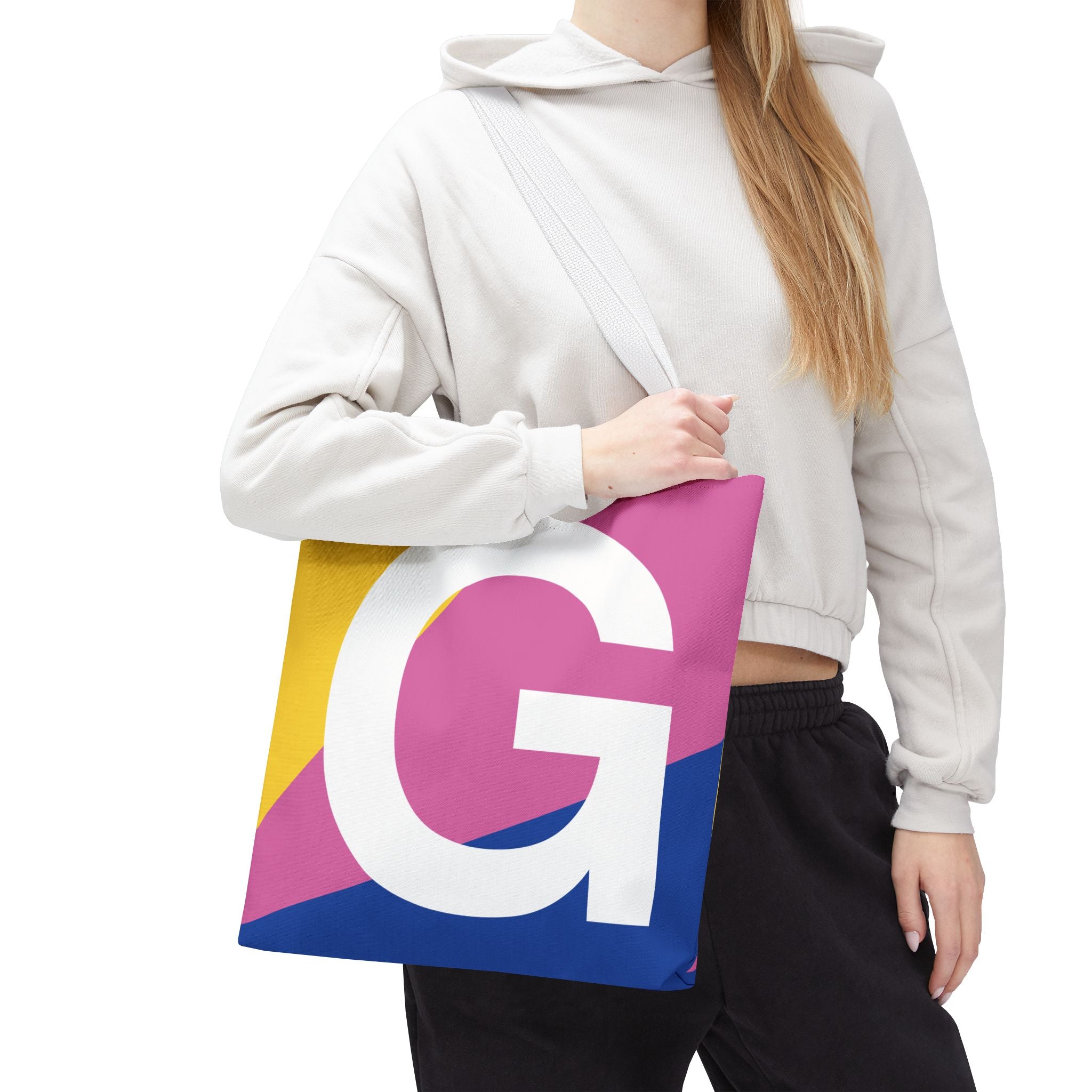 Monogram 'G' Colorblock Tote Bag — Personalized Initial G Shoulder Tote