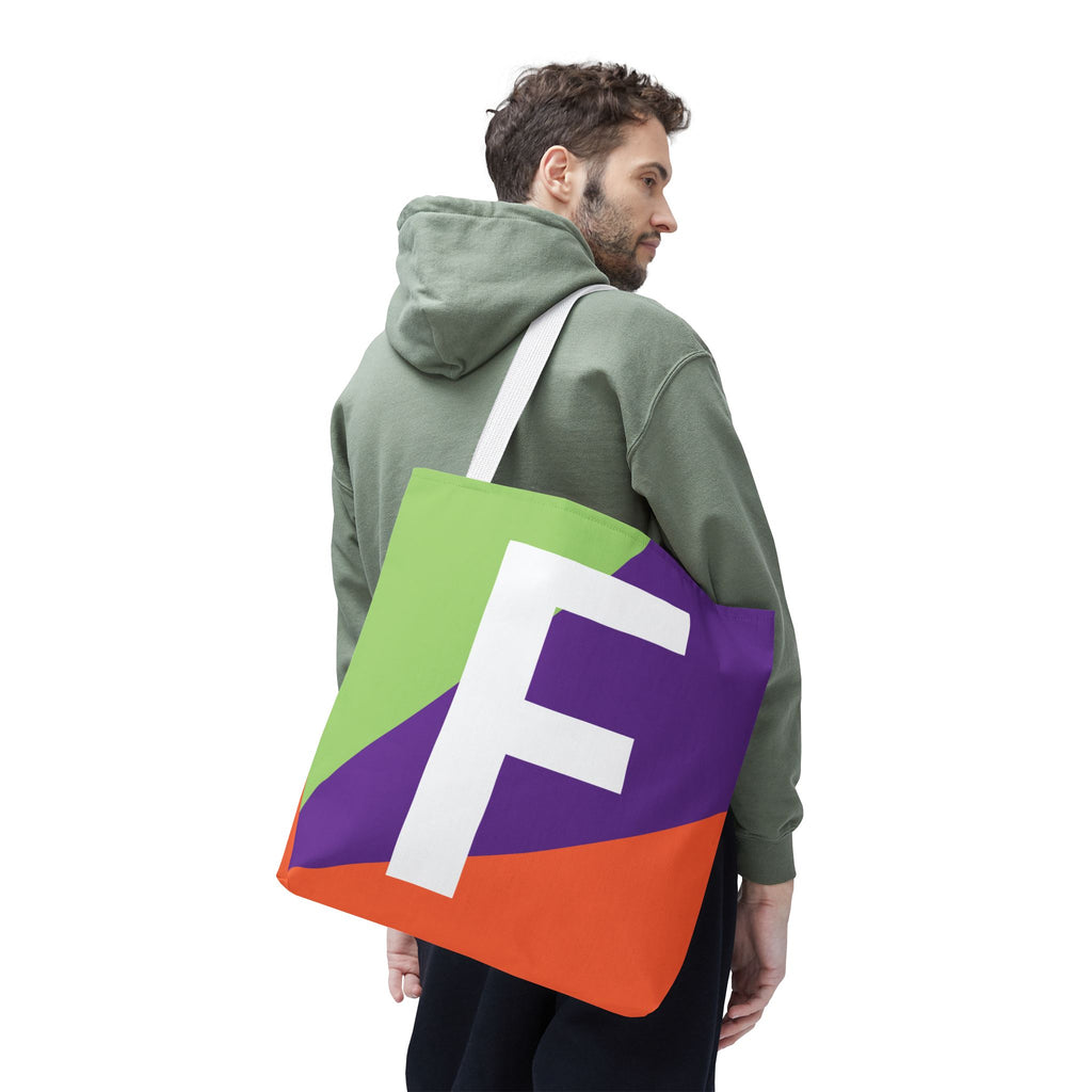 Monogram 'F' Colorblock Tote Bag — Personalized Initial F Shoulder Tote