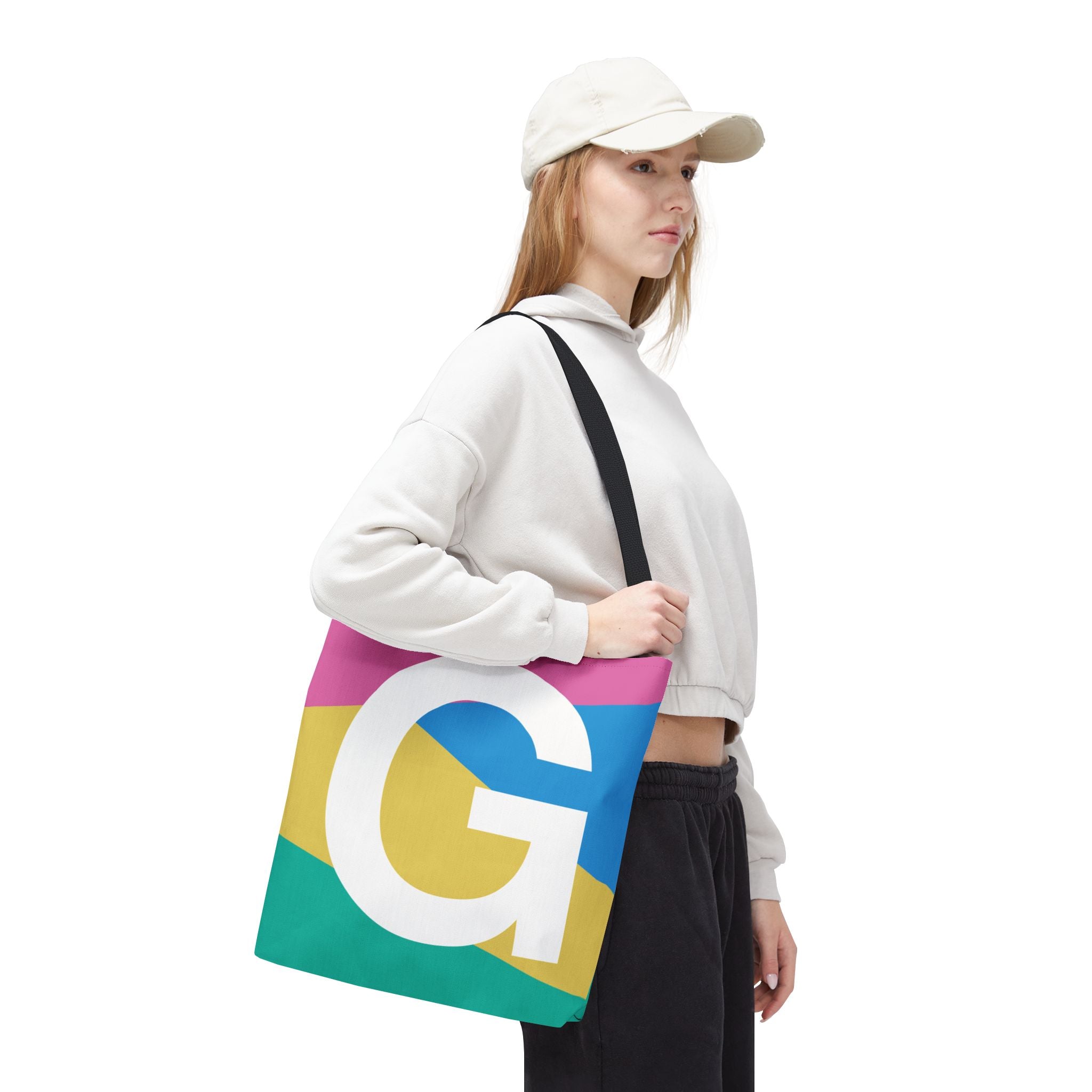 Monogram 'G' Colorblock Tote Bag — Personalized Initial G Shoulder Tote
