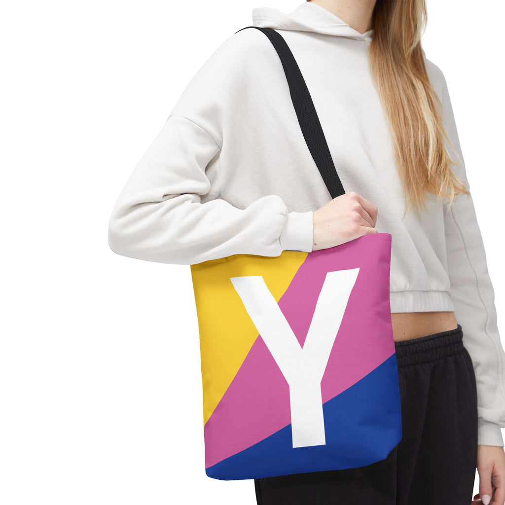 Monogram 'Y' Colorblock Tote Bag — Personalized Initial Y Shoulder Tote