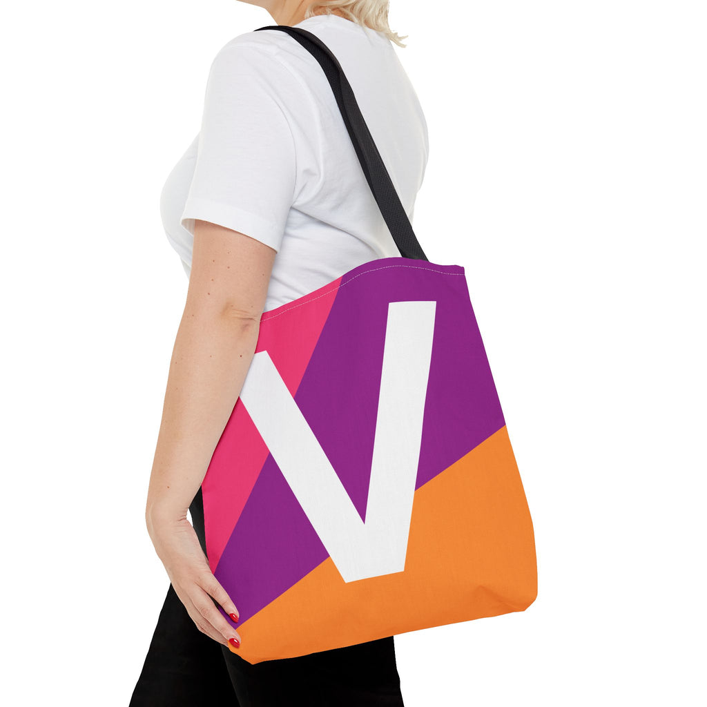 Monogram 'V' Colorblock Tote Bag — Personalized Initial V Shoulder Tote