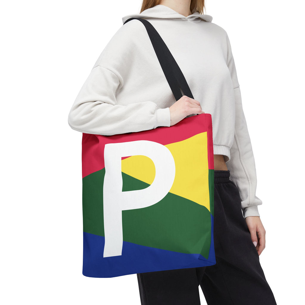 Monogram 'P' Colorblock Tote Bag — Personalized Initial P Shoulder Tote