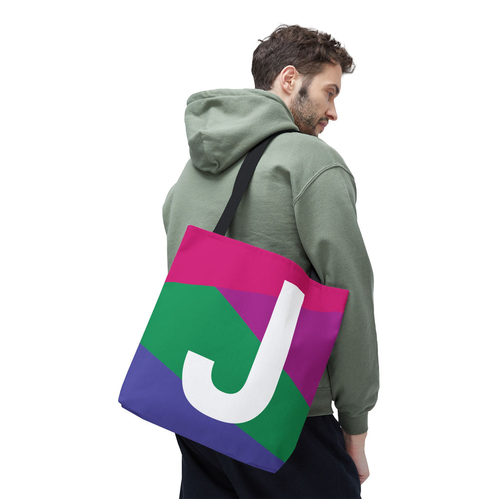 Monogram 'J' Colorblock Tote Bag — Personalized Initial J Shoulder Tote