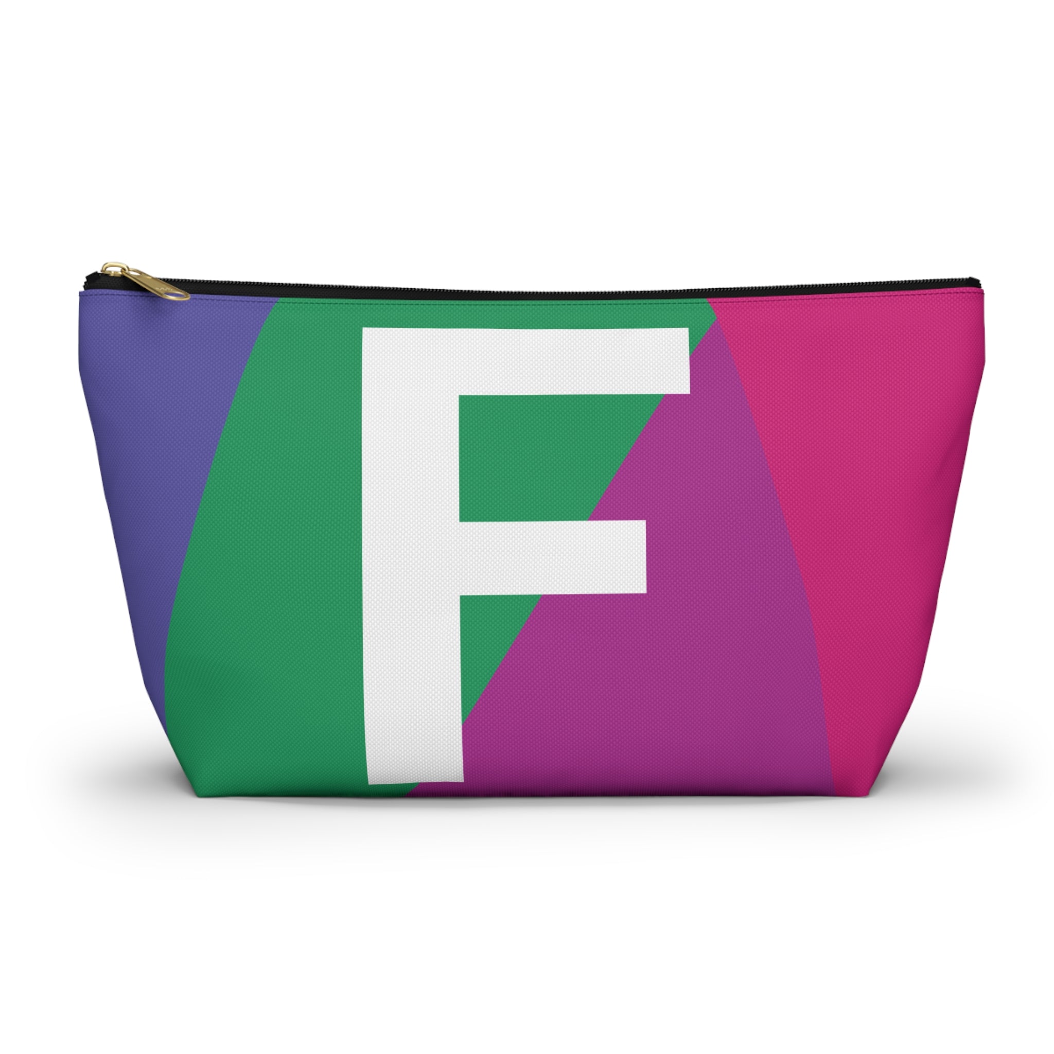 Initials Colorblock Accessory Pouch — Monogram F T-Bottom Cosmetic Bag
