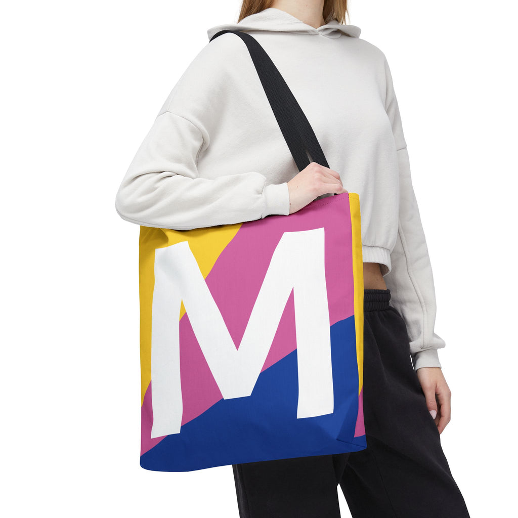Monogram 'M' Colorblock Tote Bag — Personalized Initial M Shoulder Tote